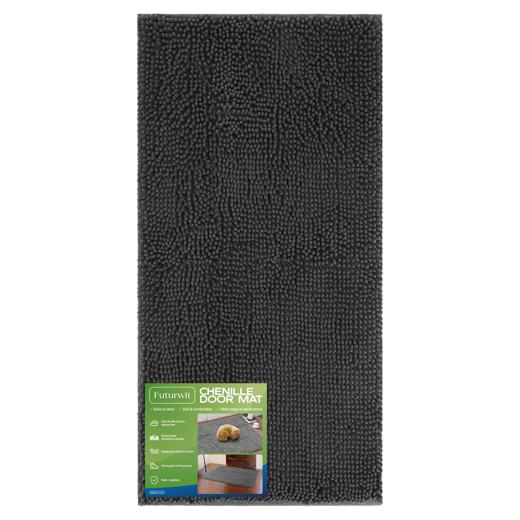 Futurwit Dog Door Mat for Muddy Paws, 48 x 24 Chenille Absorbent Front Door Mat Inside, Large Runner Mud Mat for Dogs, Trap Dirt