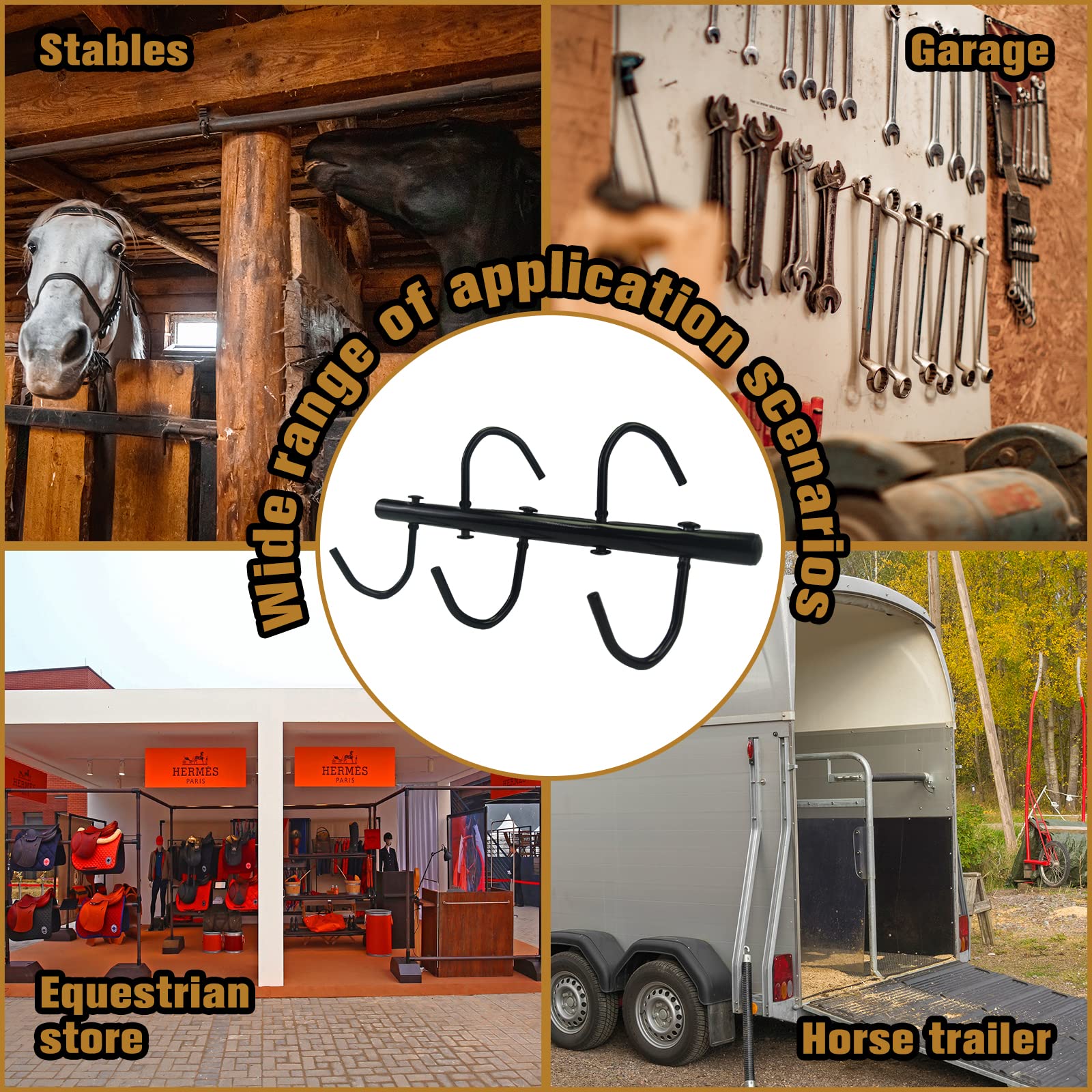 Vbuy 2Pcs Steel Tack Rack With Swivel Hooks For Horses Black Hanging Bridle Hooks Portable Tack Hangers Horse Tack Room Organize