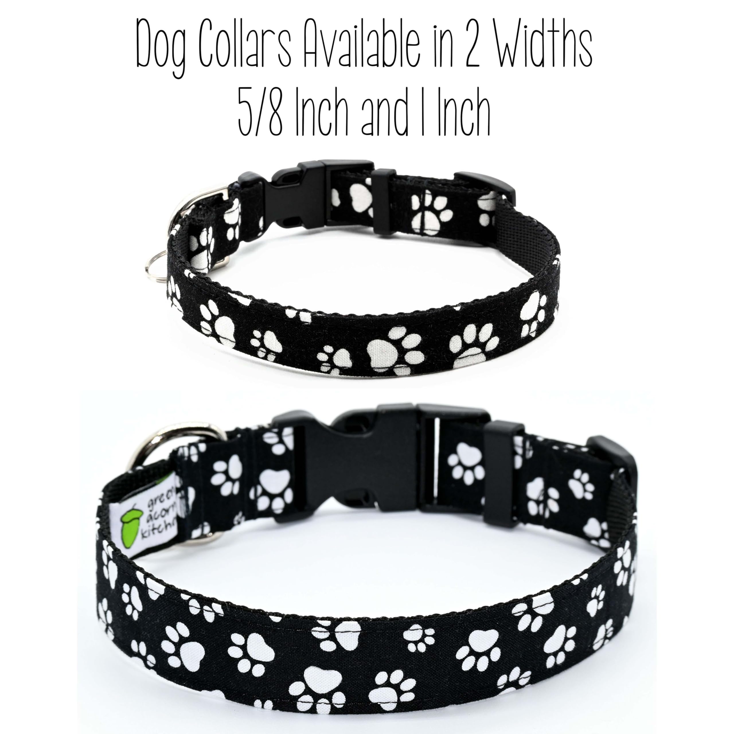 Black Paw Prints Dog Collar - Black With White Paw Prints - 5 Sizes - 5/8 Or 1 Inch Wide - Handmade By Green Acorn Kitchen (Medi