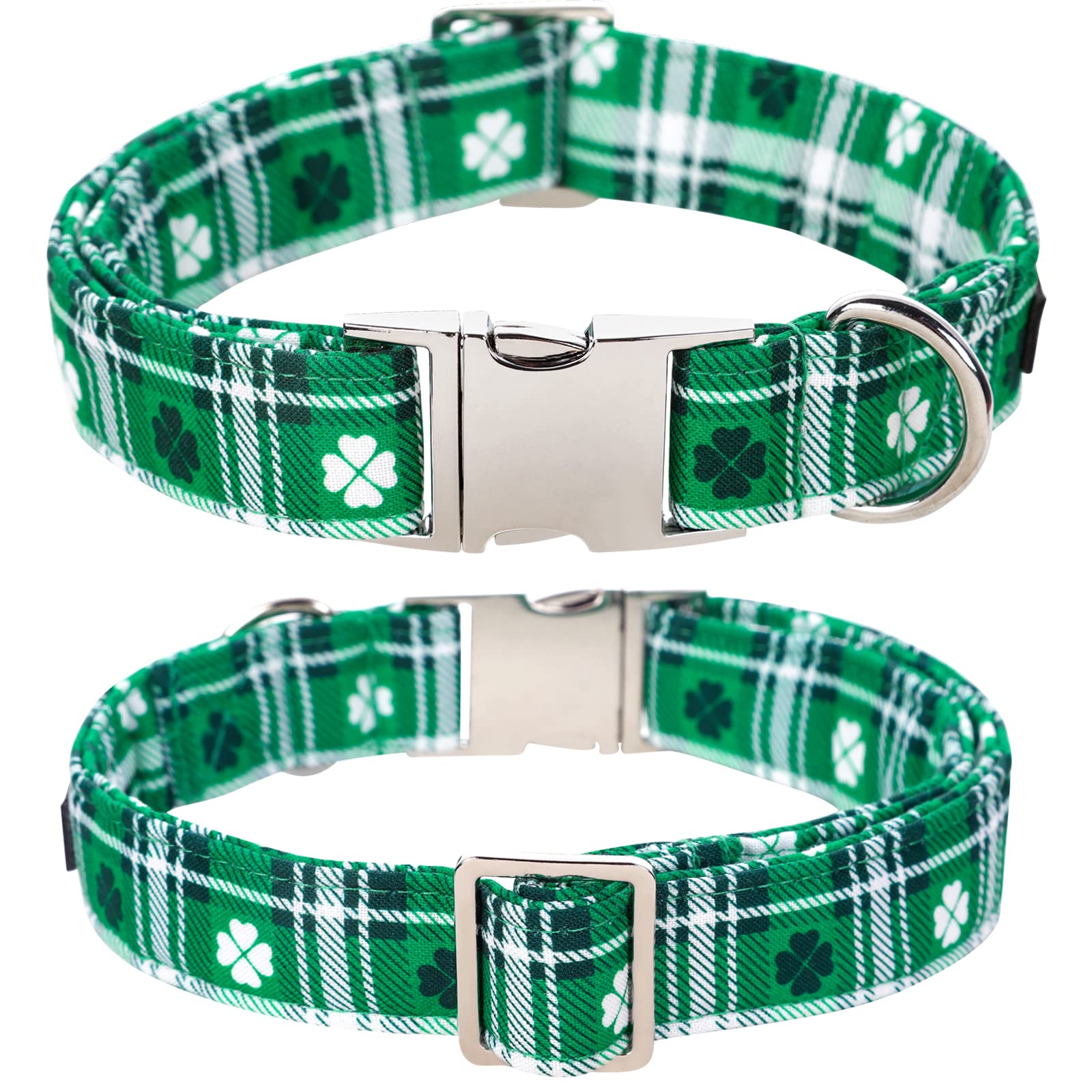 Lionet Paws St Patricks Day Dog Collar With Flower, Irish Green Shamrock Clover Flower Collar With Metal Buckle For Dogs And Cat