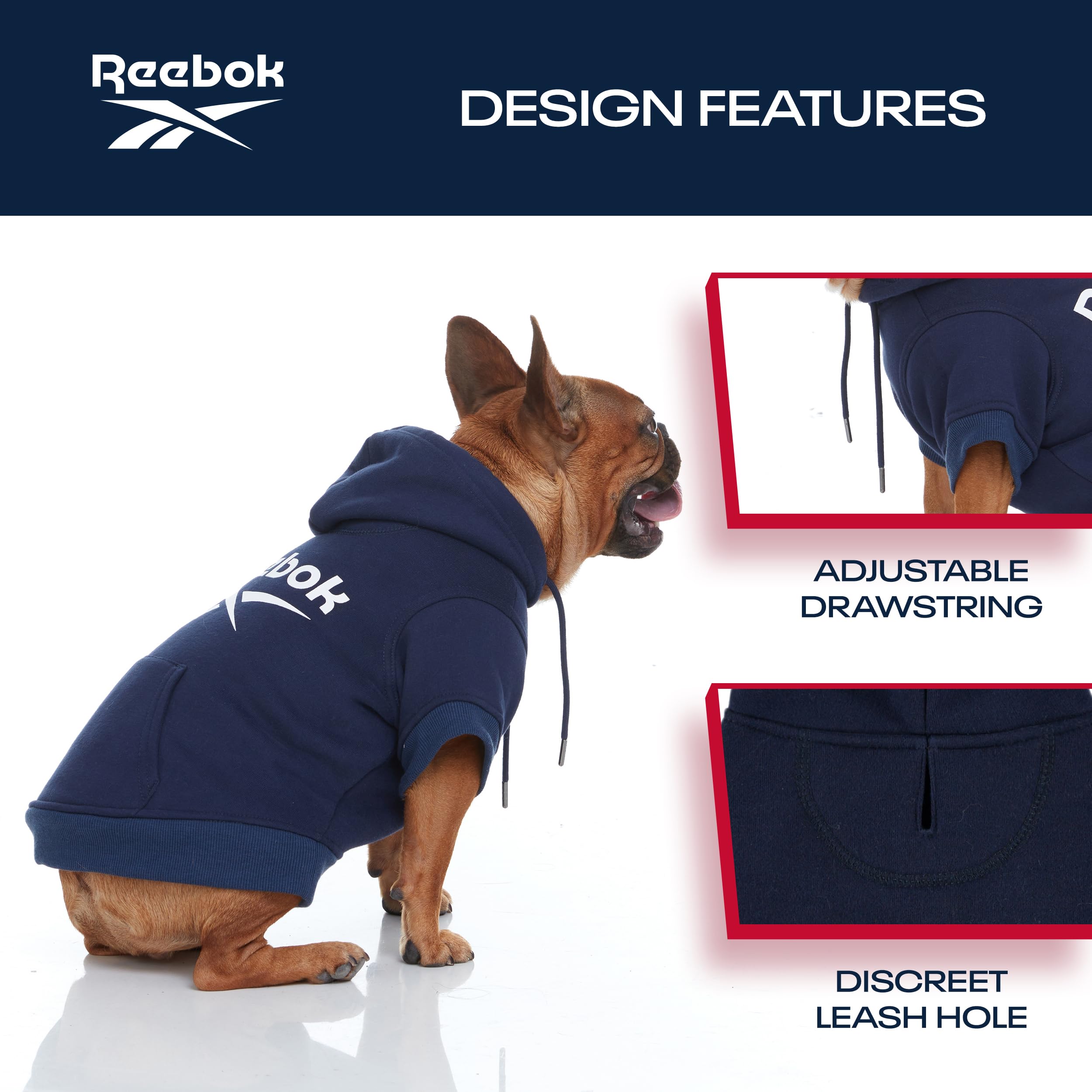 Reebok Dog Hoodie - Fleece Dog Sweater With Leash Hole, Cold Winter Sweatshirt For Small, Medium & Large Dogs, Perfect Cozy Warm