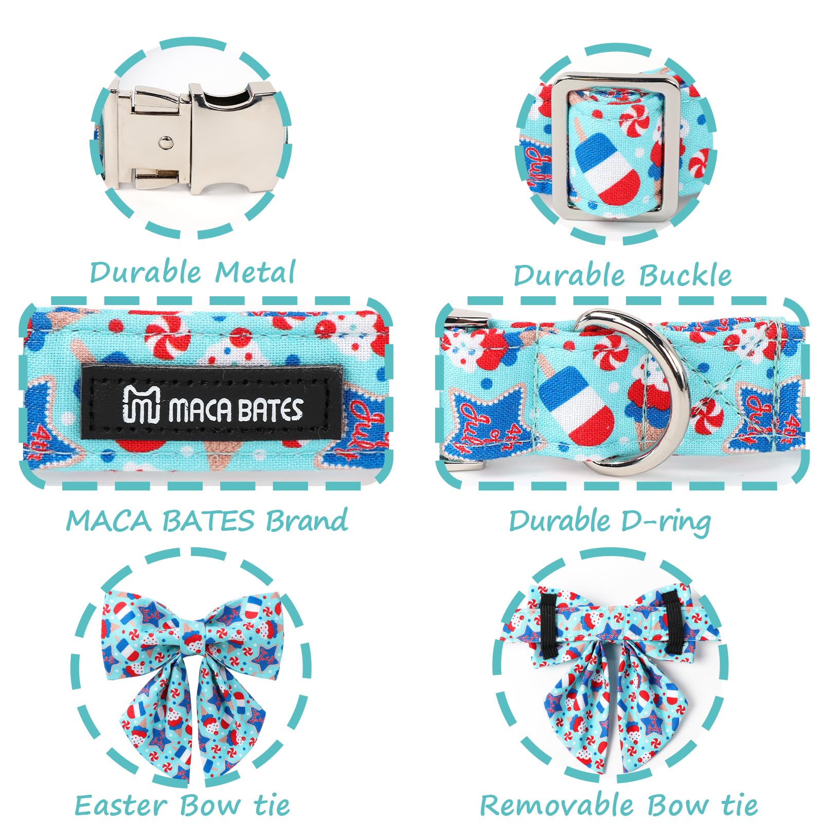Maca Bates American Flag 4Th Of July Dog Collar With Sailor Bow 4 Of 7 For Dogs Tie Adjustable Durable Icecream Patriotic Usa Co