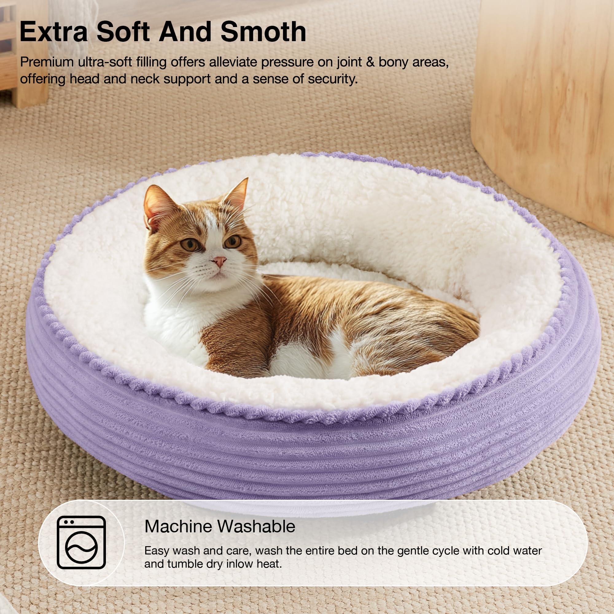 Love'S Cabin Round Donut Cat And Dog Cushion Bed, 20In Pet Bed For Cats Or Small Dogs, Anti-Slip & Water-Resistant Bottom, Soft