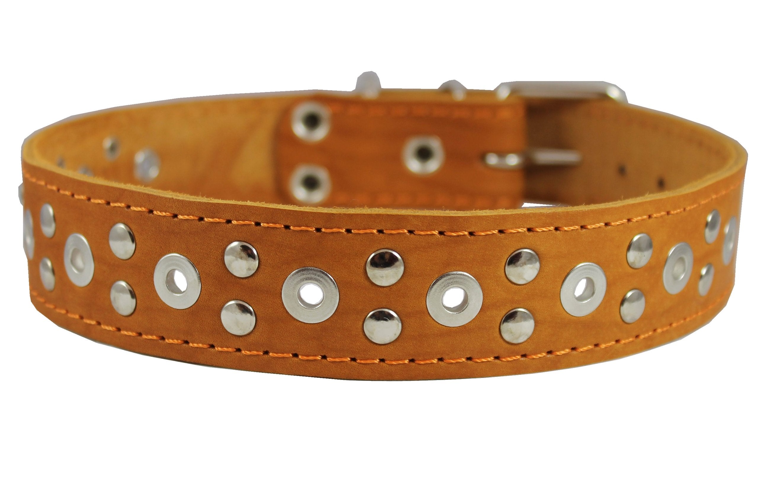 Genuine Leather Studded Dog Collar 22'X1.4' Tan Fits 14.5'-18' Neck