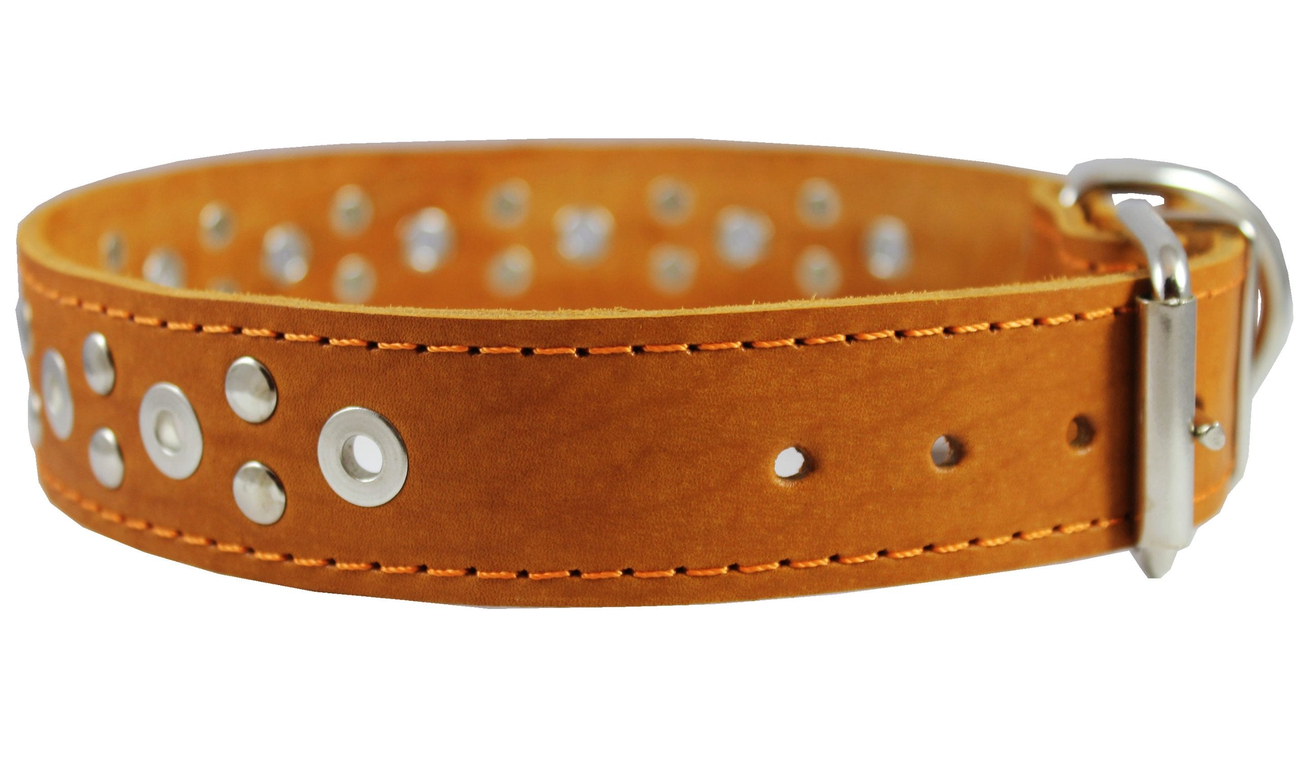 Genuine Leather Studded Dog Collar 22'X1.4' Tan Fits 14.5'-18' Neck
