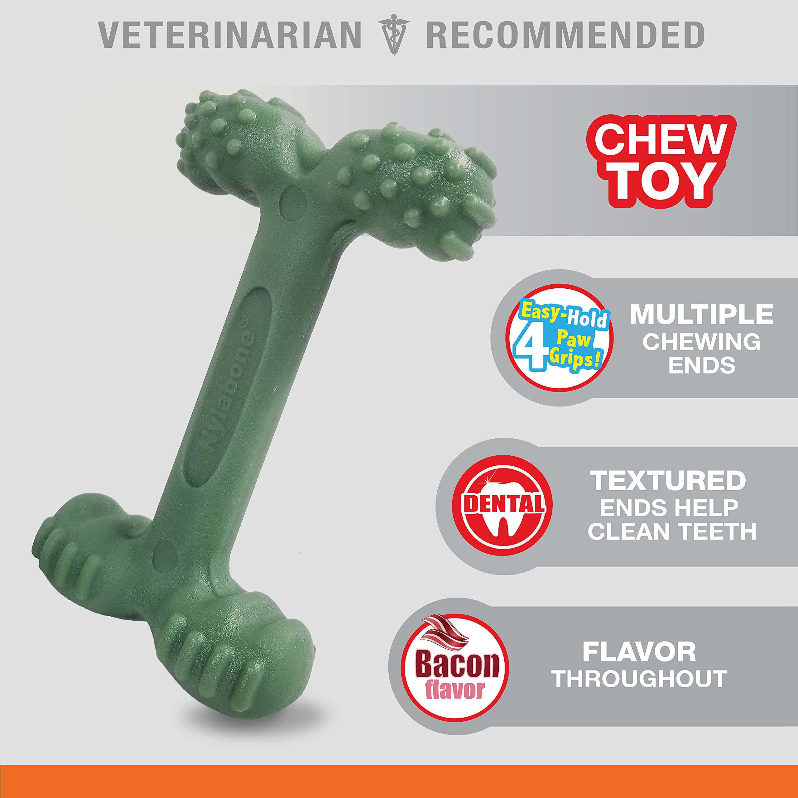 Nylabone Power Chew Easy-Hold Dog Toy - Dog Toys For Aggressive Chewers - Indestructible Dog Toys For Aggressive Chewers Large Breed - For Large Dogs - Bacon Large/Giant (1 Count)