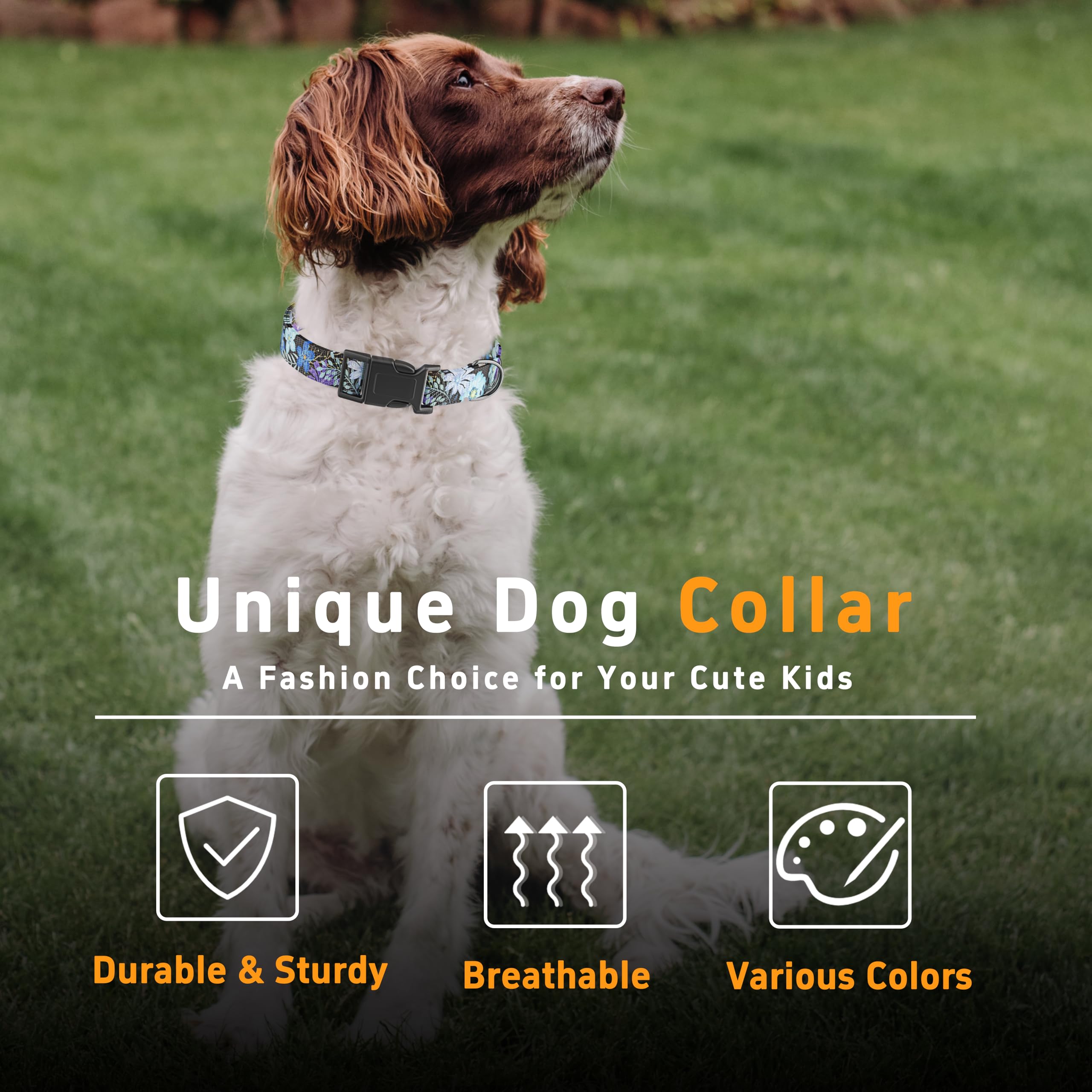 Seyezo Dog Collar For Boys Girls, Floral Puppy Collar For Small Medium Large Dogs, Adjustable Floral Pattern Soft Pet Collar Wit