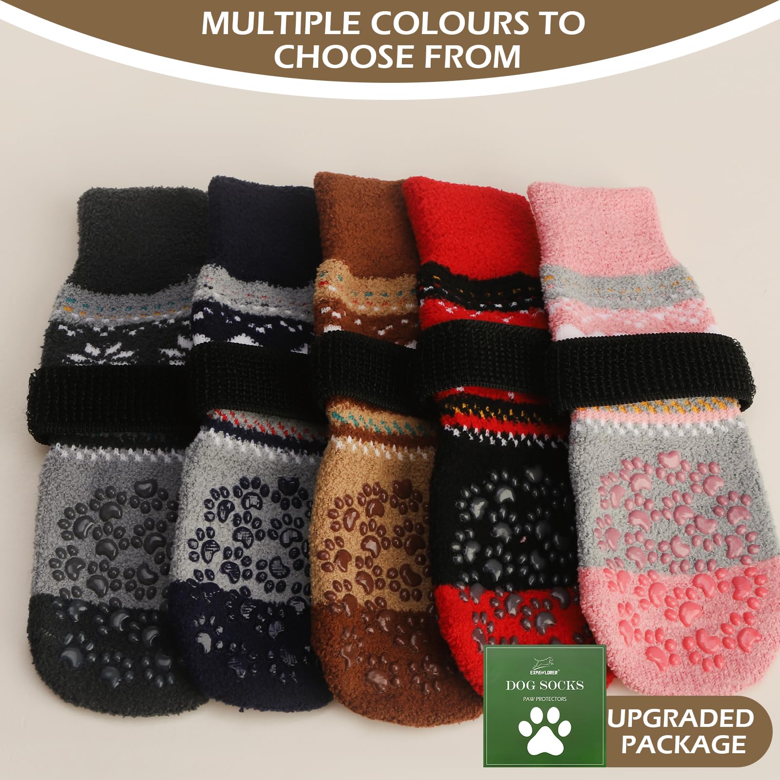 EXPAWLORER Anti Slip Dog Socks to Prevent Licking Paws, Fuzzy Dog Boots & Paw Protectors, Dog Booties for Winter, Dog Shoes for
