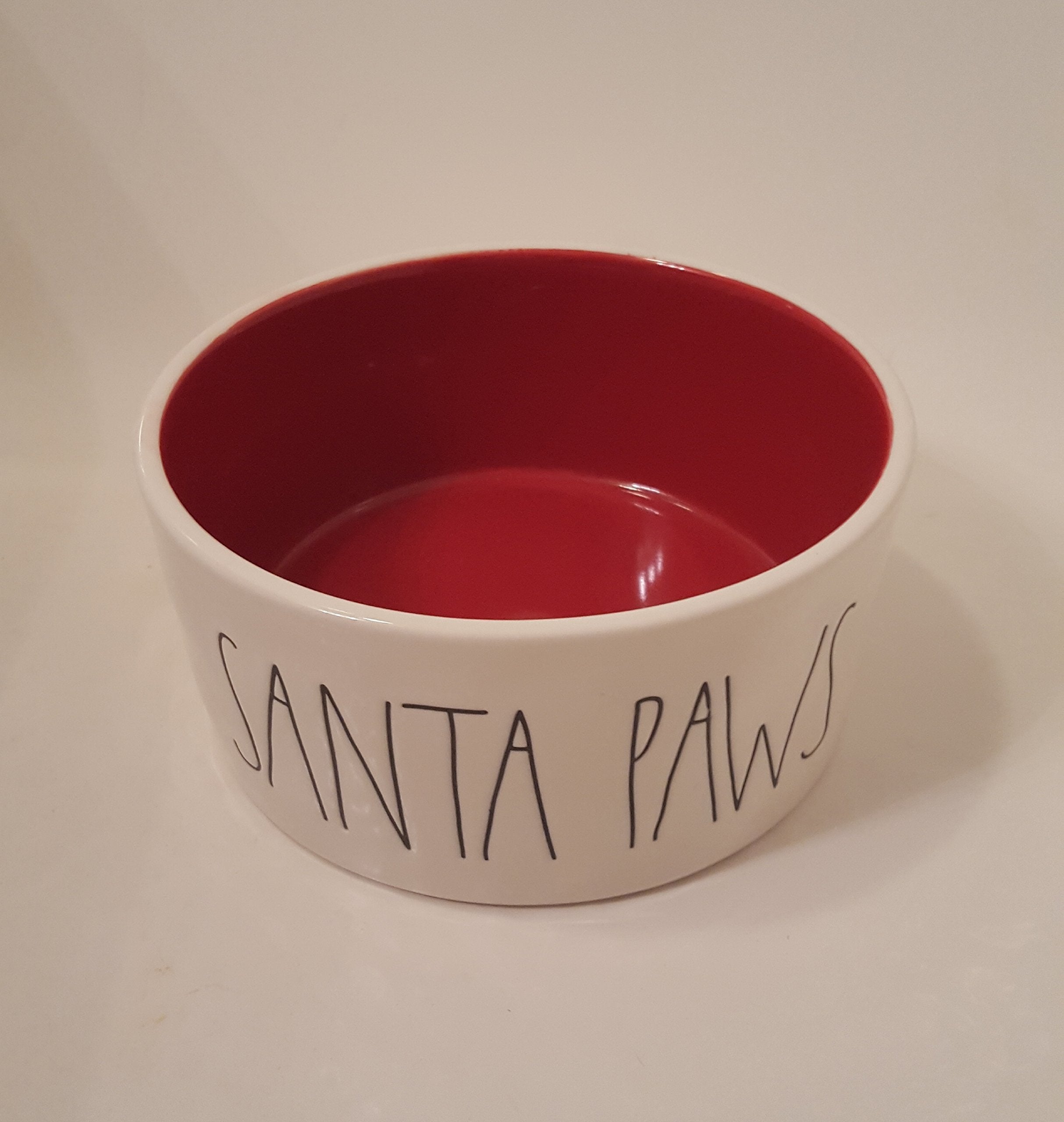 Rae Dunn Christmas Santa Paws Ll 6 White Ceramic Pet Bowl Red Inside