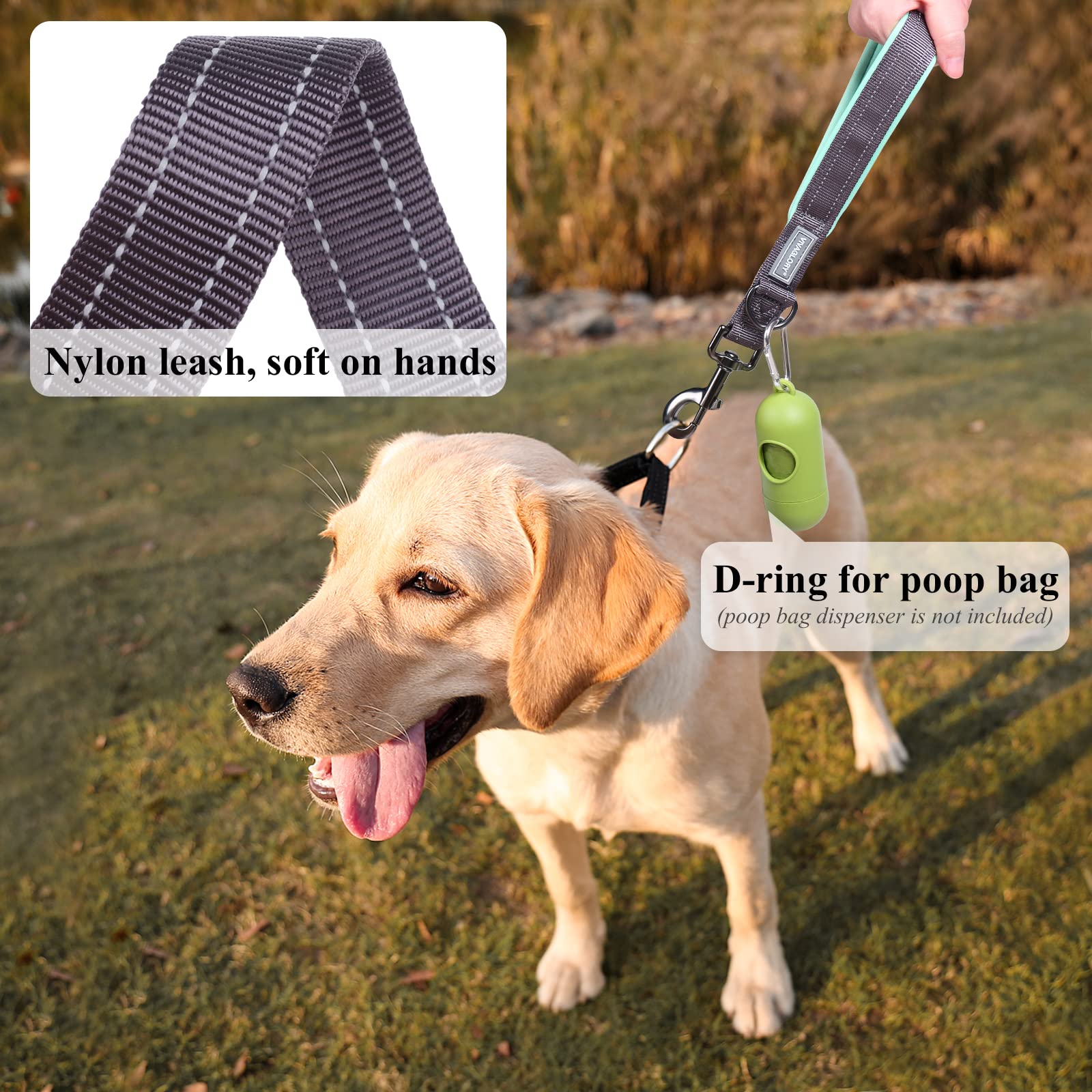 Vivaglory Short Dog Leash, Short Traffic Leash For Dogs, Short Training Leash For Medium & Large Dogs, 12Inch, Grey