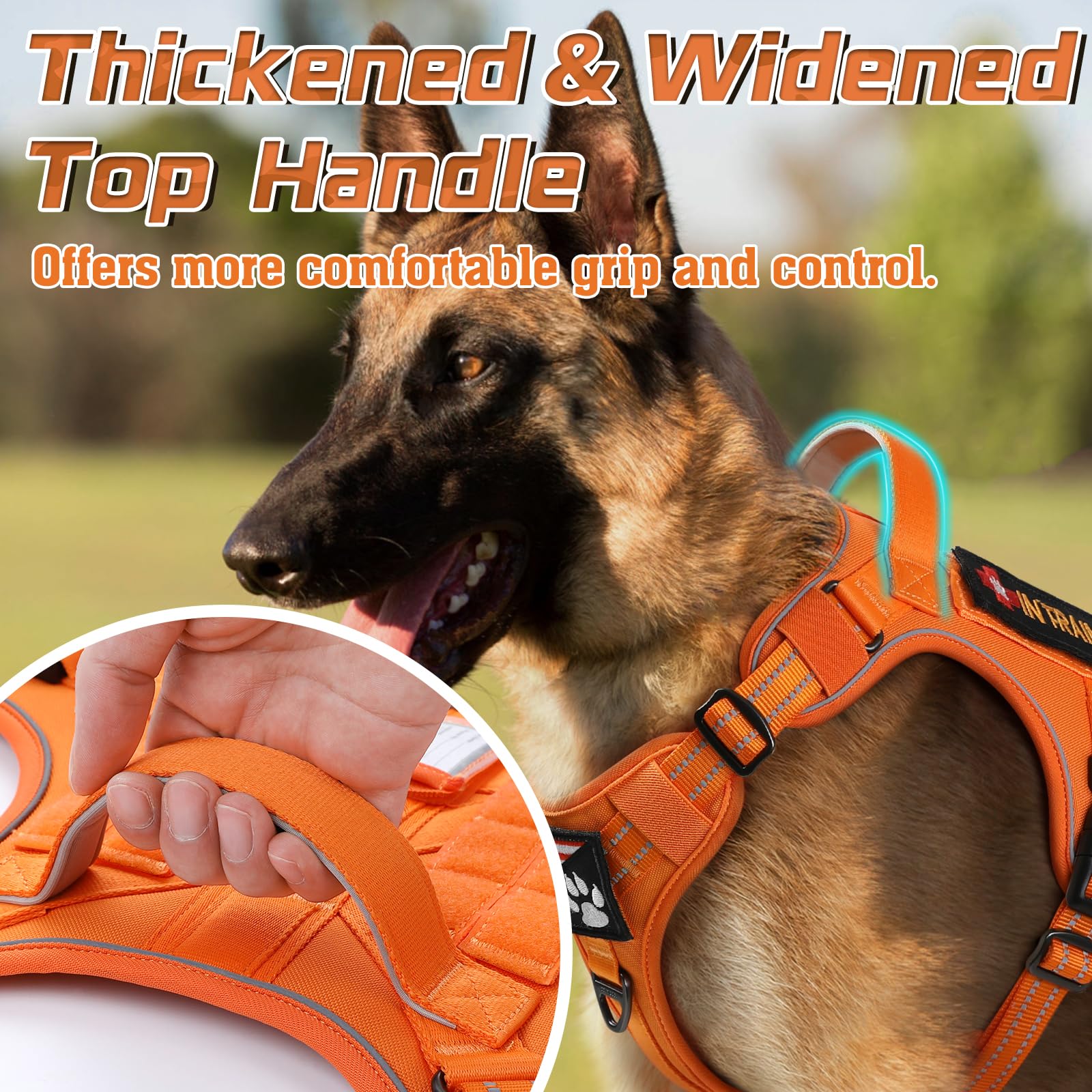 Rabbitgoo Dog Harness No Pull, Military Dog Harness Medium Sized Dog With Handle & Molle, Easy Control Service Dog Vest Harness Training Walking, Adjustable Reflective Tactical Pet Harness, Orange, M