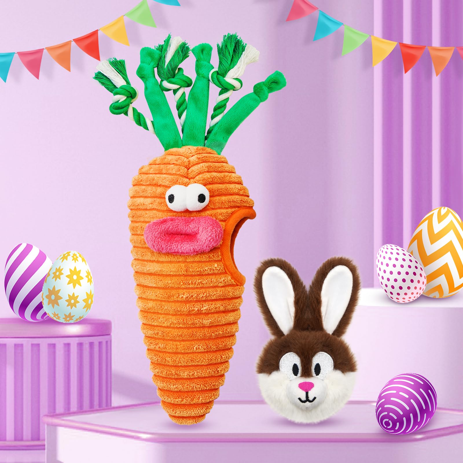 Lepawit Easter Dog Toys, Hide And Seek Dog Toys, Squeaky Puzzle Dog Toy For Small And Medium Dogs, Interactive Cute Bunny And Ca