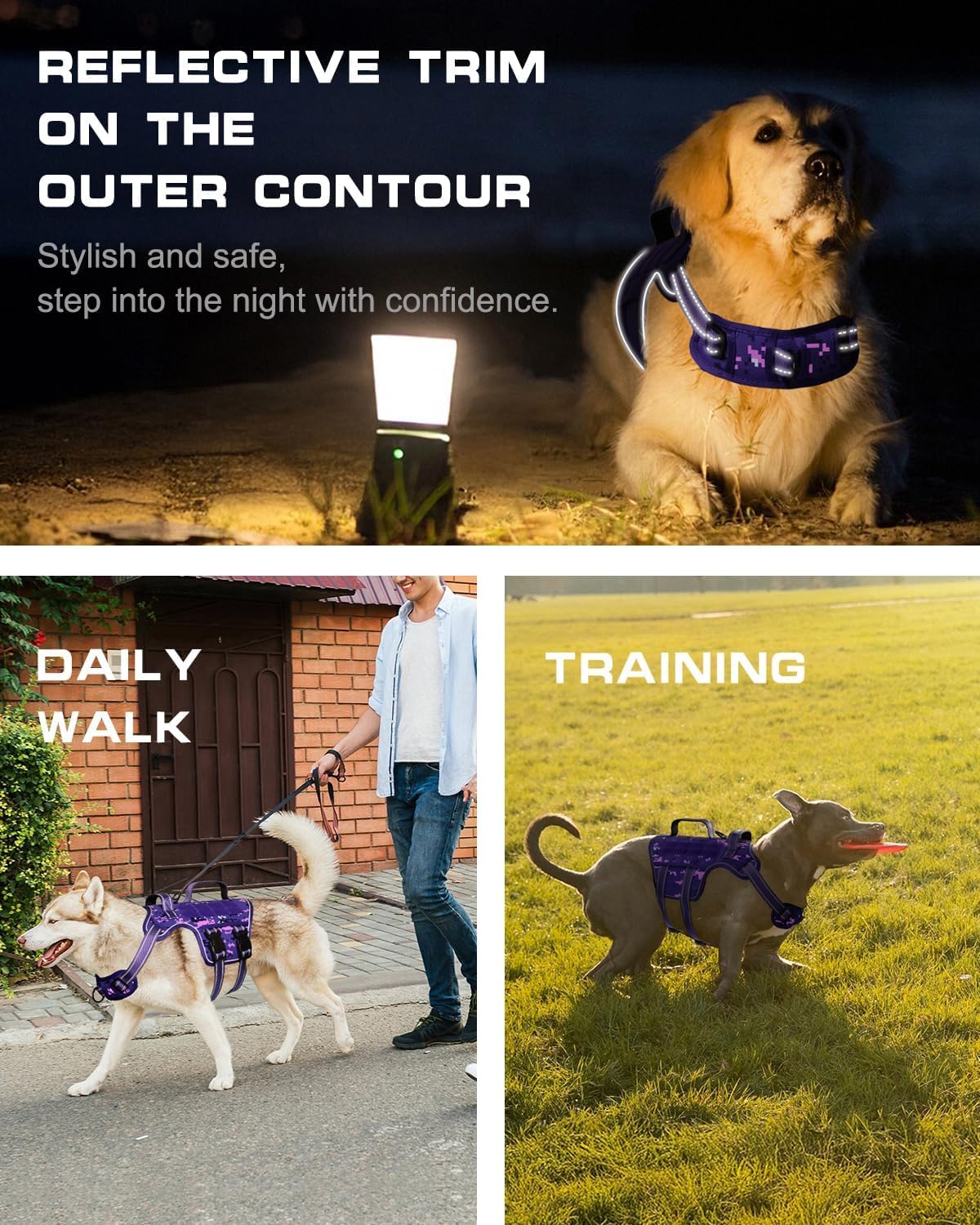 Small Dog Harness, Heavy Duty Tactical No Pull Dog Harness, No Choke, Easy On and Off Pet Vest with Molle System, Adjustable Ref