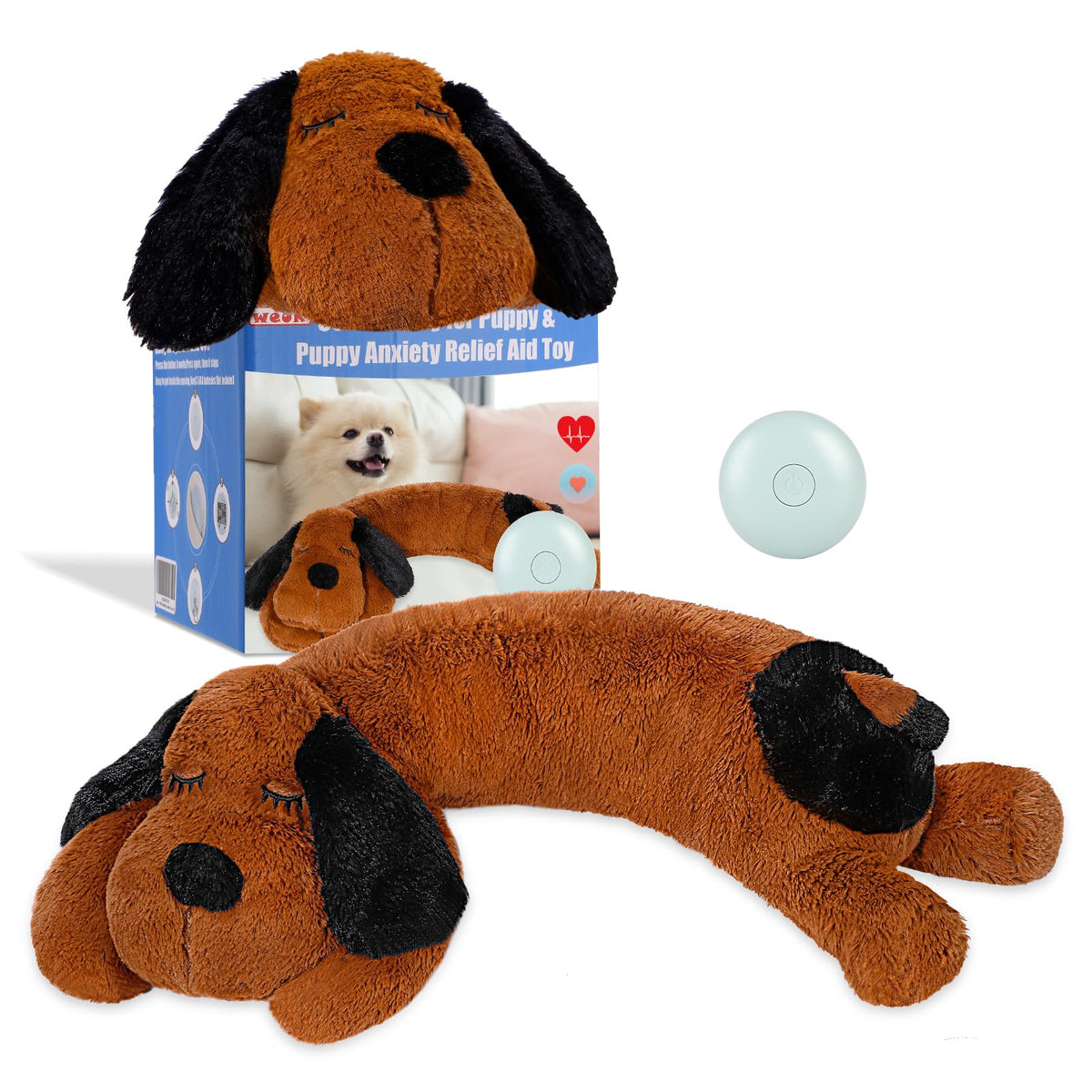 Weok Puppy Heartbeat Toy For Separation Anxiety Relief, Heartbeat Stuffed Animal Anxiety Calming Behavioral Aid Plush Toy For Do