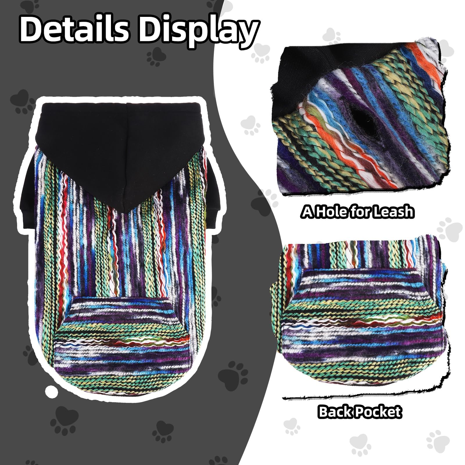 Pupteck Dog Hoodie Puppy Sweatshirt Warm Dog Sweater Winter Clothes Cold Weather Coats For Small Medium Large Dogs, Black Mexica