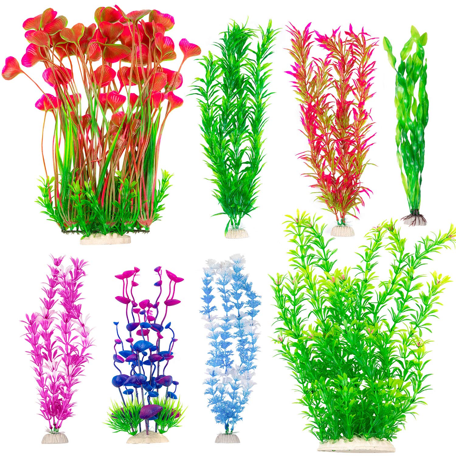 Cousduobe 30 Pack Artificial Aquarium Plants, Full Set Of Fish Tank Decorations, Various Sizes, Perfect Match (5.2 '-15.7') (30 Pack)