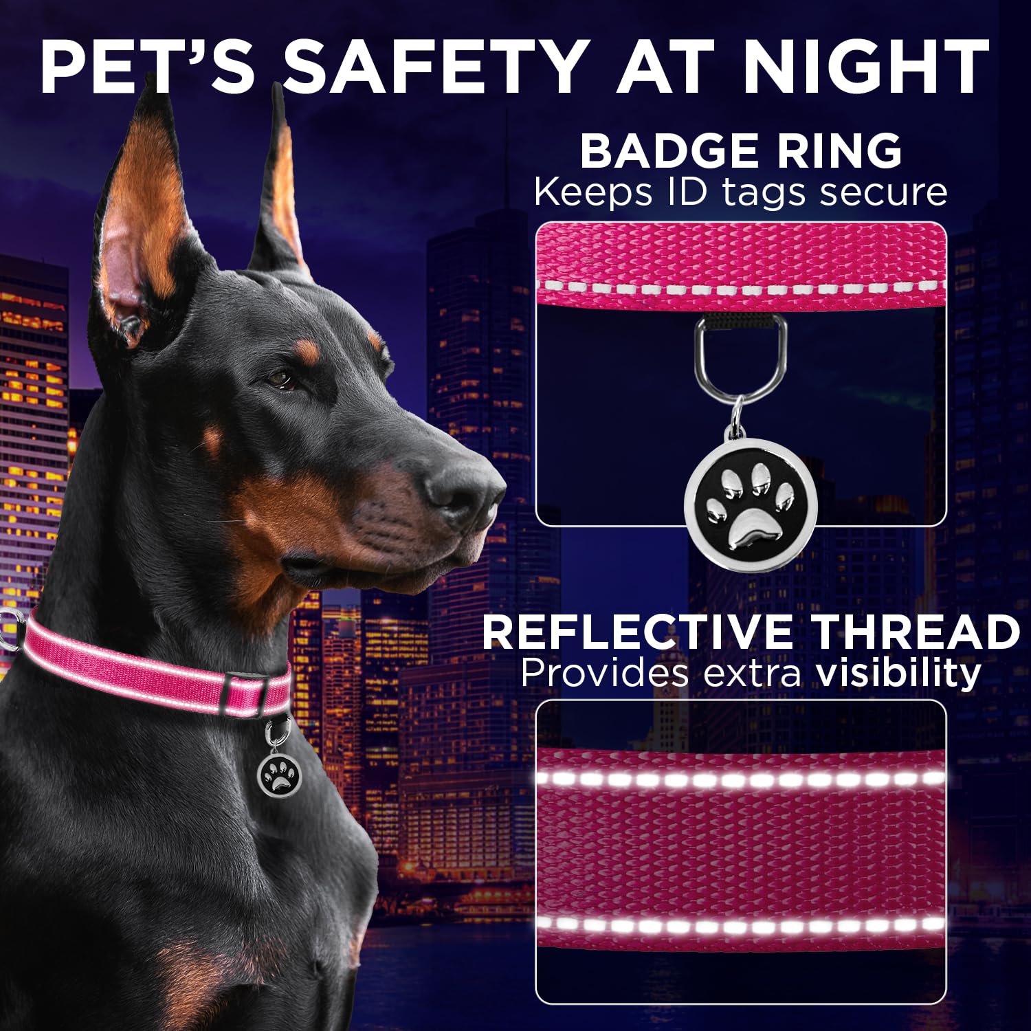 Teceum Reflective Pet Collar - Hot Pink - Xs - Extra Soft Padding - Basic Nylon Dog Collar - Quick Release Buckle - Fits Small,