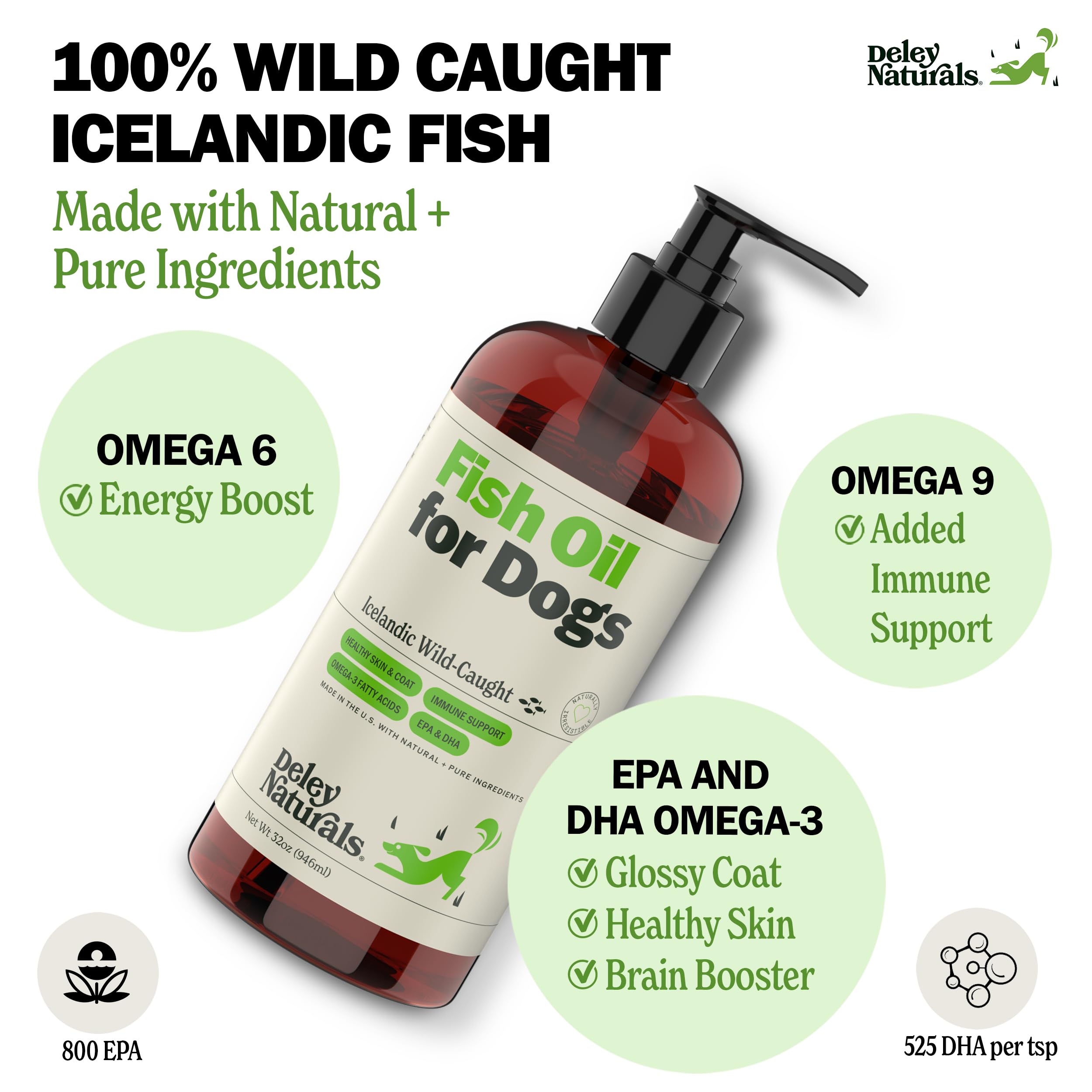 Deley Naturals Dog Fish Oil Icelandic 2X Omega - Dog Itching Skin Relief with Omega 3 6 9 for Allergies, Coat & Heart - Omega 3