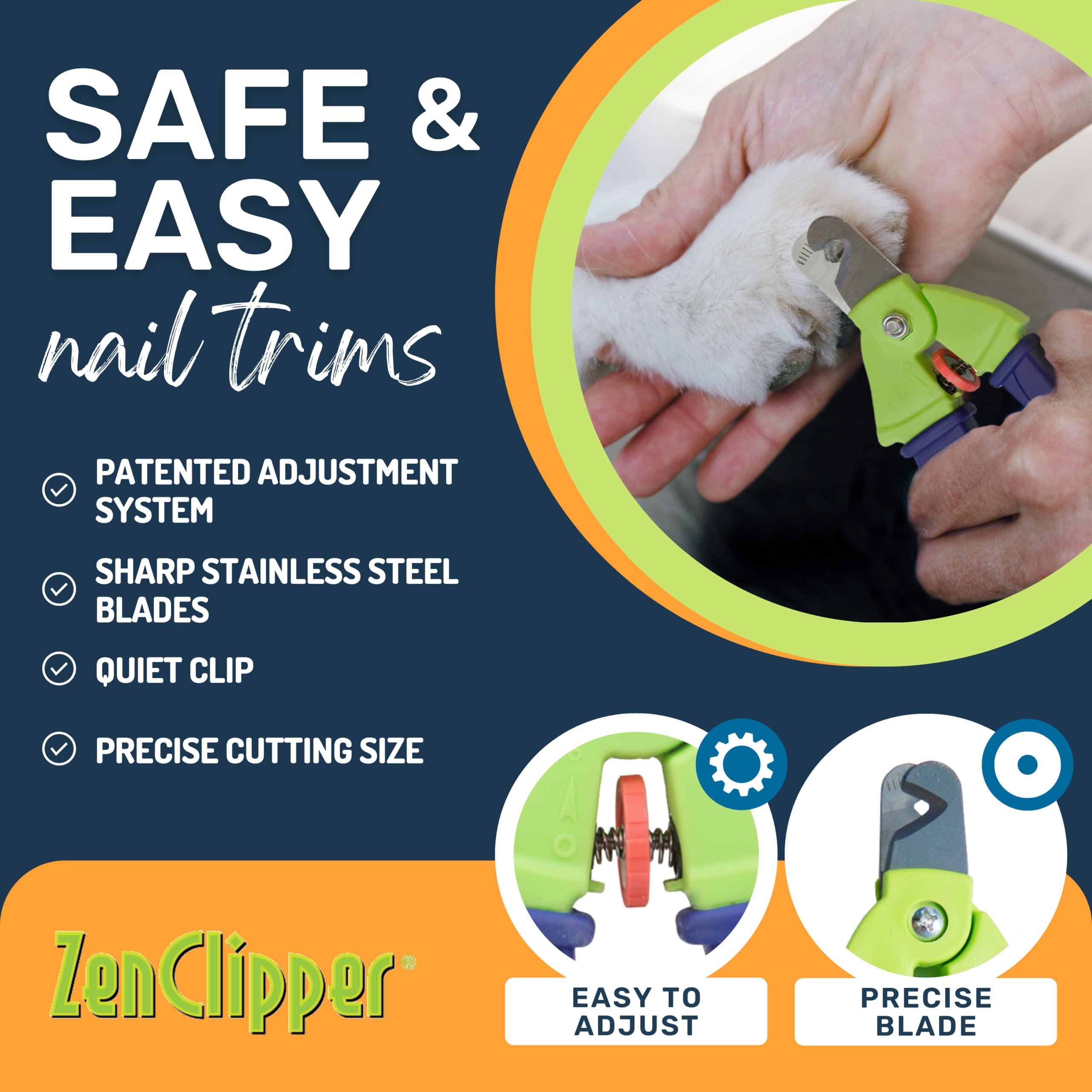 Zen Clipper Precise Safer Pet Nail Trimmer - Fully Adjustable Pet Claw Clipper For Dogs And Cats - Trims Only The Amount Of Nail