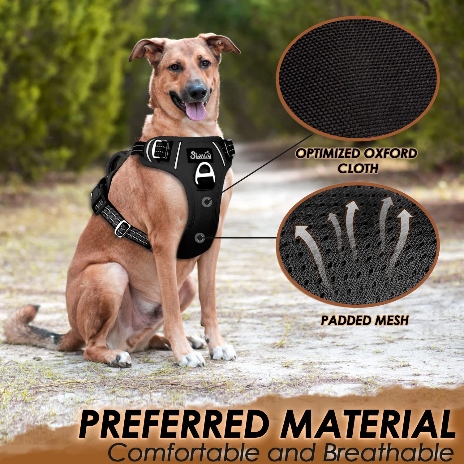 Slowton No Pull Dog Harness, Heavy Duty No Choke Pet Harness With 2 Leash Clips And Easy Control Vertical Handle, Adjustable Soft Padded Dog Vest For Small, Medium And Large Dogs(Black,Large)