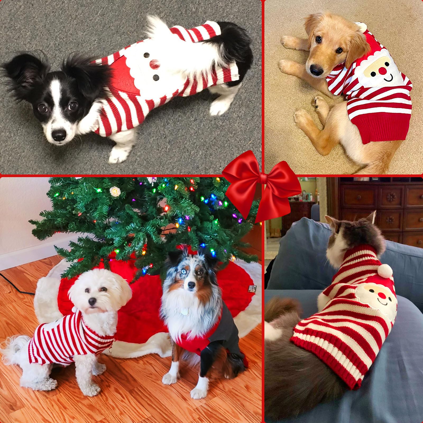 Axiijgl Dog Christmas Sweater Xmas Dog Holiday Red White Stripe Snowman Sweaters For Small Medium Boys Girls Winter Warm Funny P