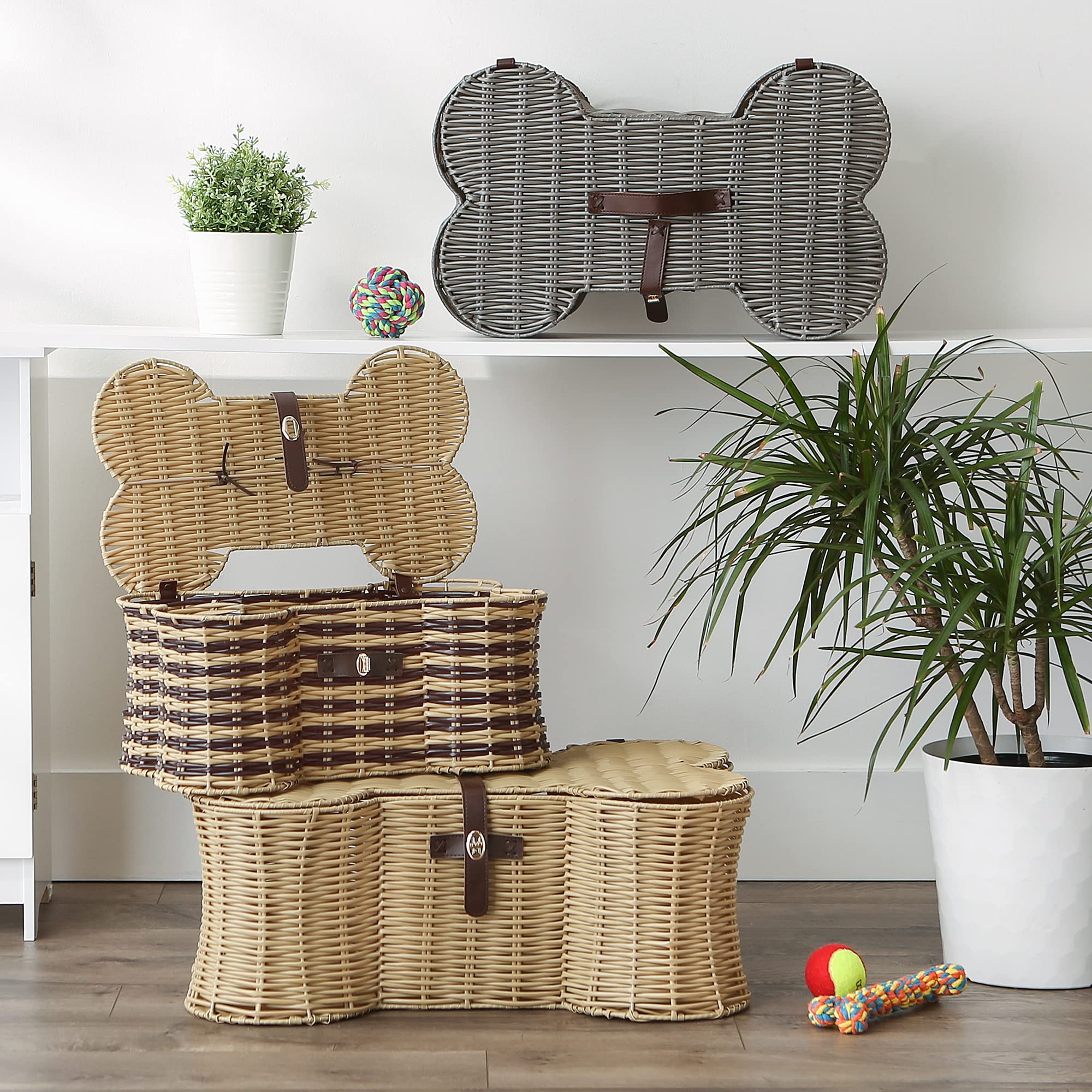 Bone Dry Pet Storage Collection Toy Basket, Large, 24x15x9, Gray Plastic Wicker
