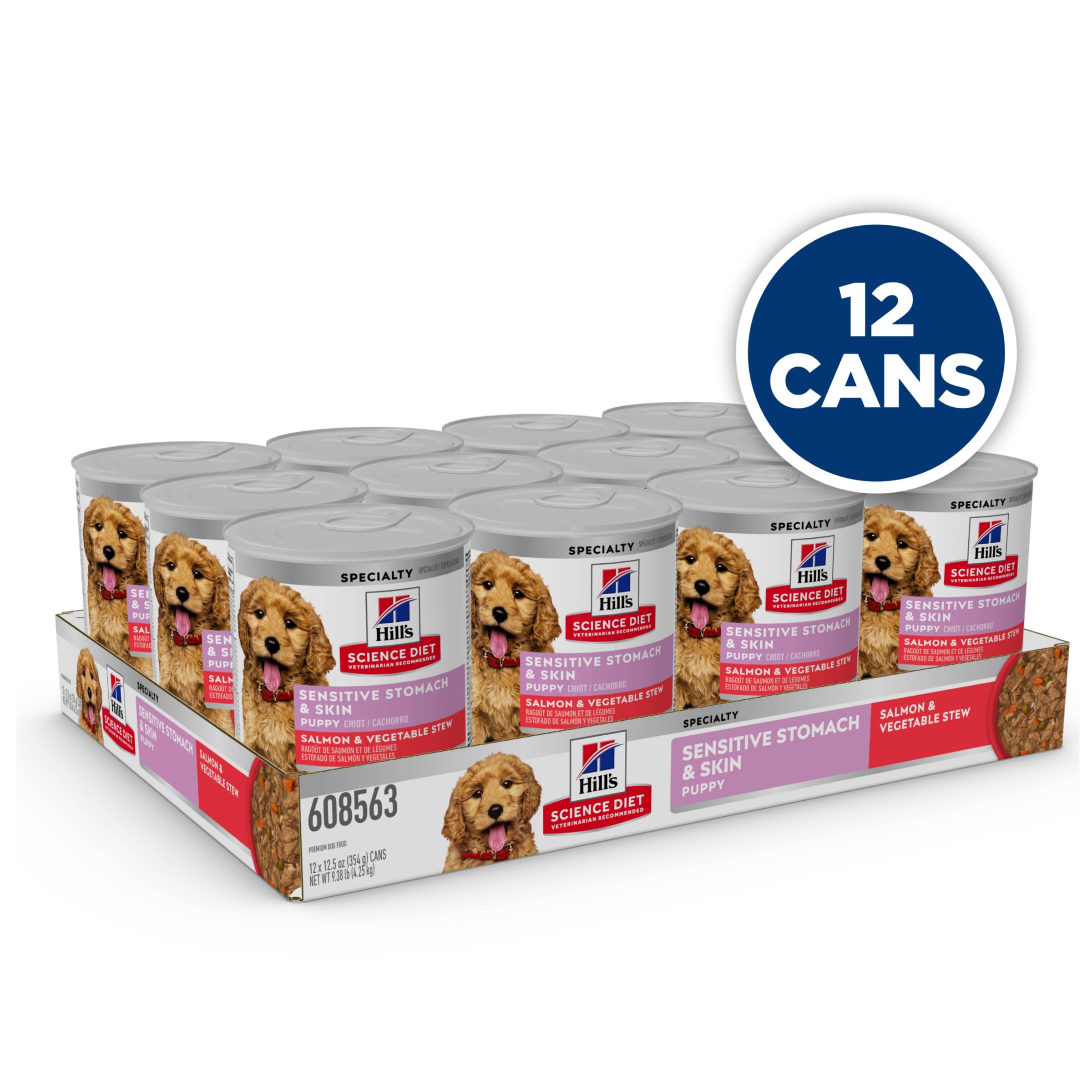 Hills Science Diet Sensitive Stomach & Skin, Puppy, Stomach & Skin Sensitivity Support, Wet Dog Food, Salmon & Vegetable Stew,