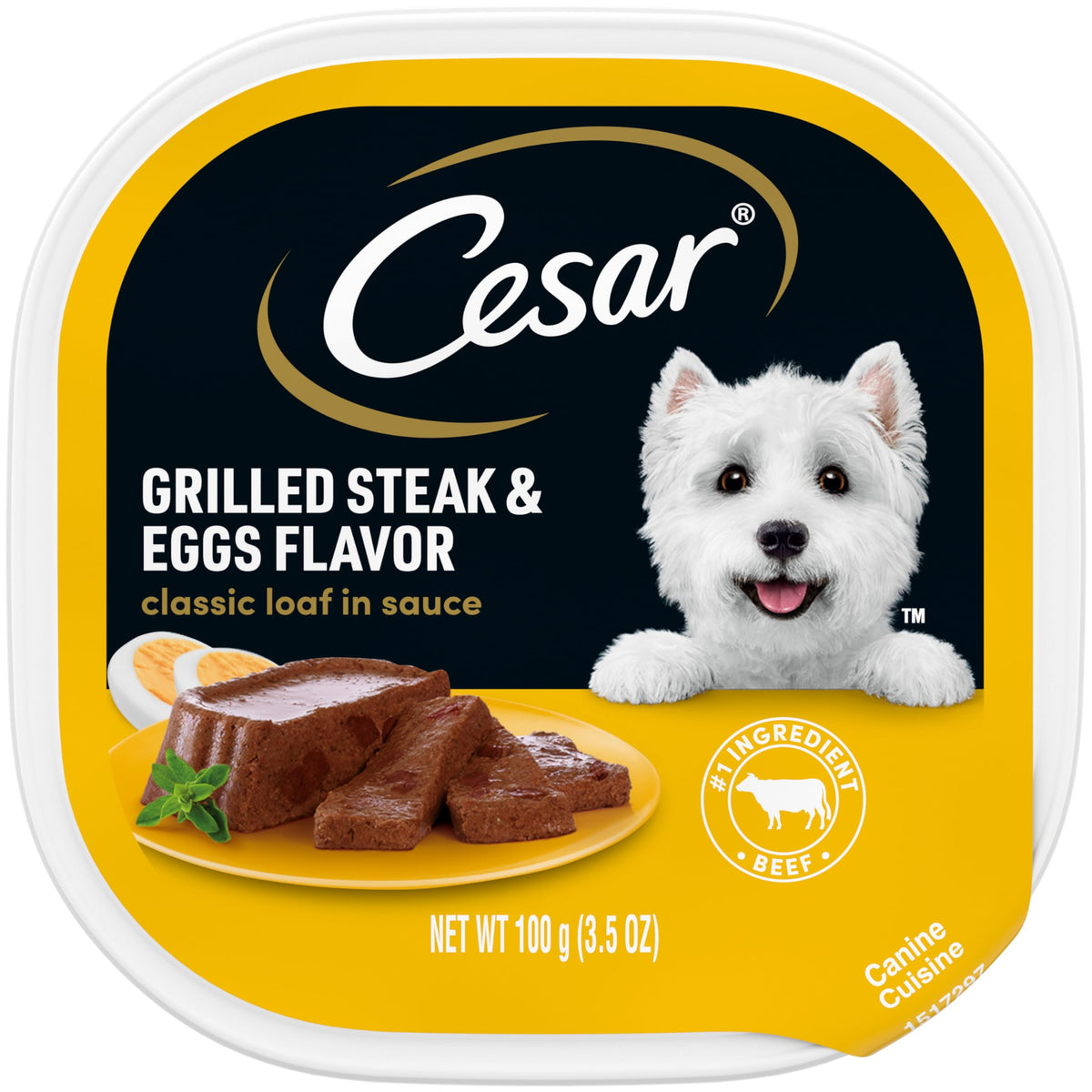 Cesar Adult Wet Dog Food Classic Loaf In Sauce Grilled Steak And Eggs Flavor, 3.5 Oz. Easy Peel Trays, Pack Of 24