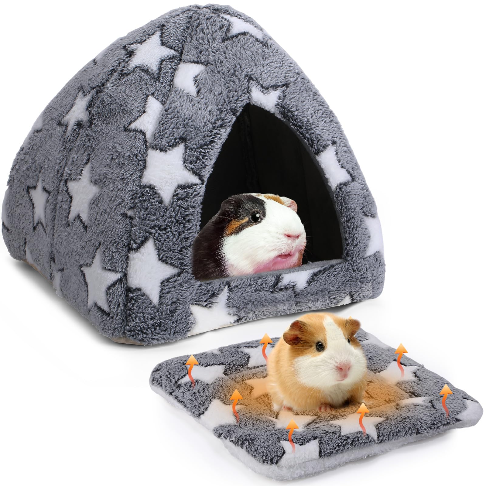 Fiwochic Guinea Pig Hideout Bed Self Warming Pet Mat Cozy Chinchilla Rabbit House Cave Accessories for Bunny Small Animal Hideou