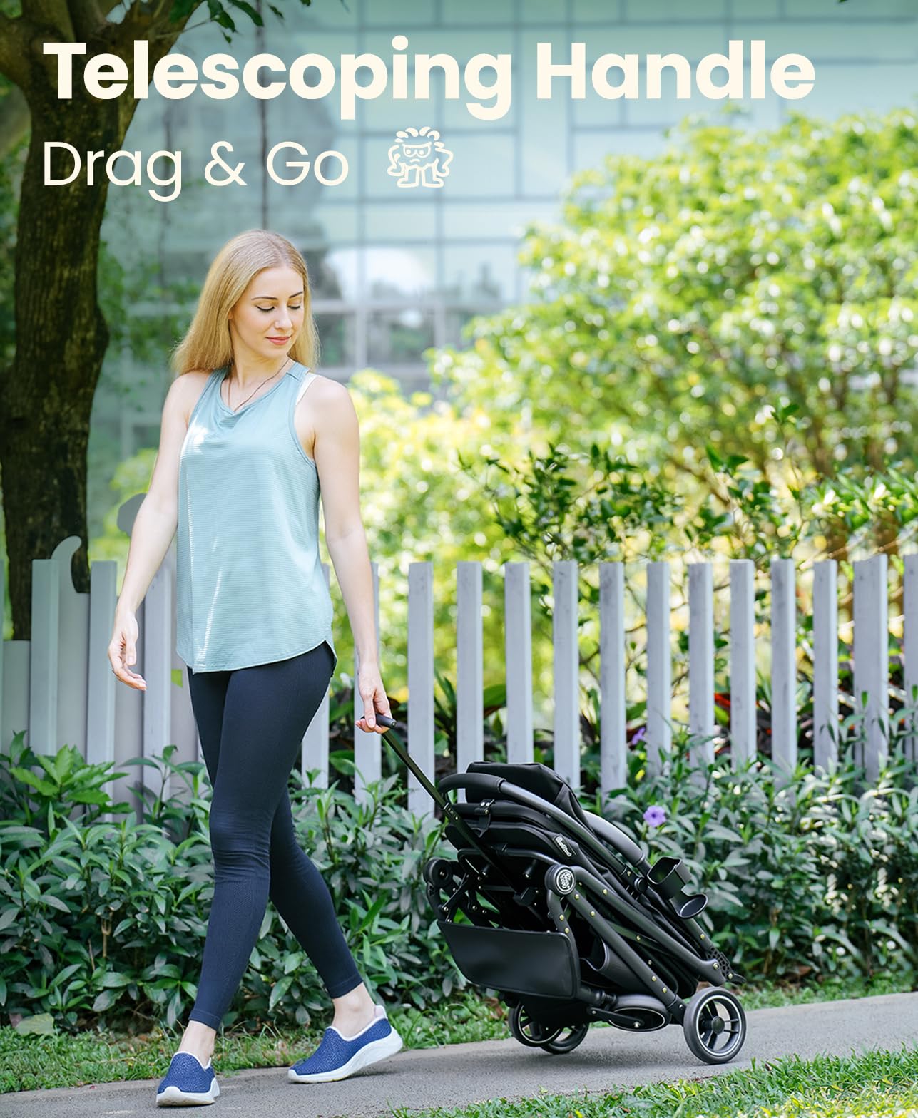 Pawccoli 4 Wheels Pet Stroller, Dog Stroller for Small/Medium Dogs and Cats up to 33 lbs, One-Click Fold & Draggable, Removable