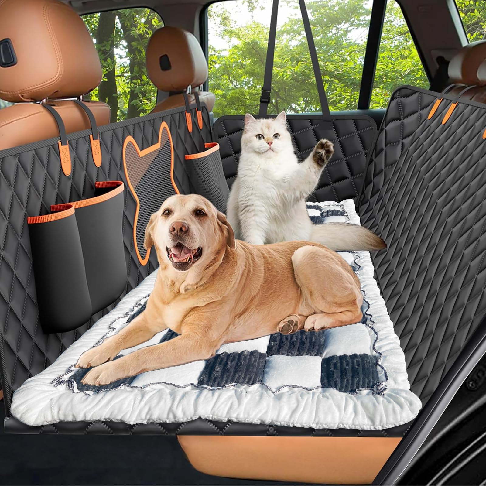 Dog Bed Mat For Car Backseat Extender, Non-Slip Plaid Pet Bed Mat For Car Back Seat Protector Cover, Furry Dog Couch Cover, Flan