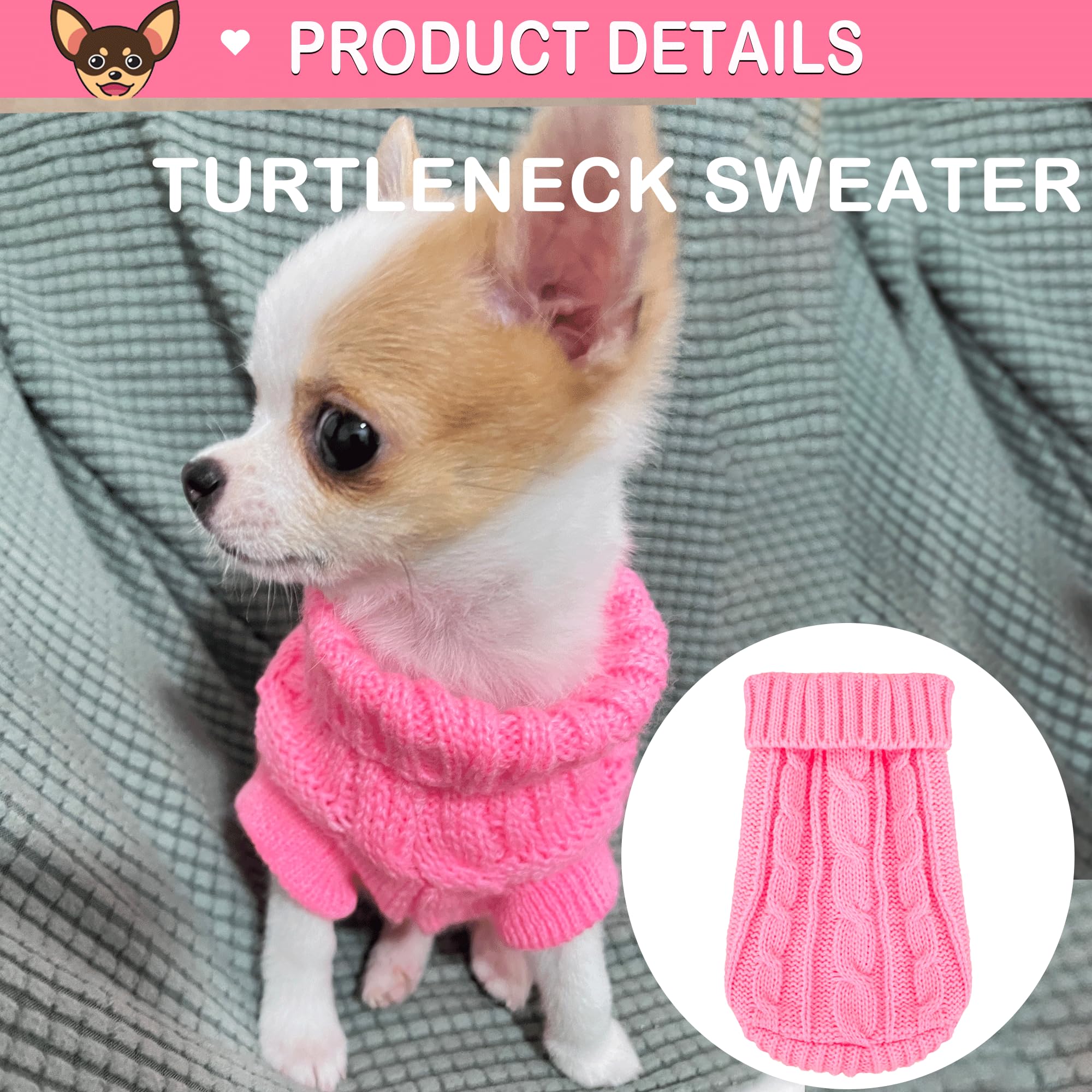 Kallfir'S Cutie Xxs Dog Sweater, 2 Pieces Turtleneck Knitted Chihuahua Sweater Yorkie Teacup Dog Clothes Small Dogs Girl Winter