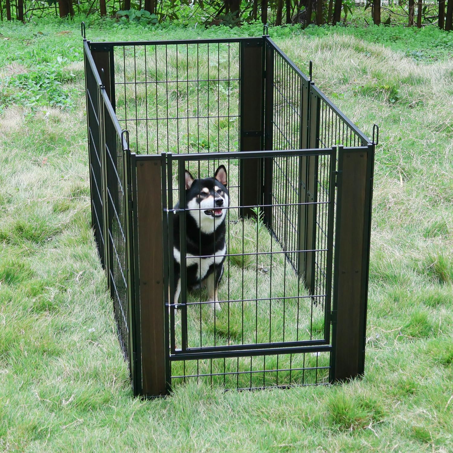 Rypetmia Heavy Duty Dog Playpen - 32 Inch Height, Black Walnut, Variable Shape, Indoor/Outdoor, Foldable, Suitable For Medium, S