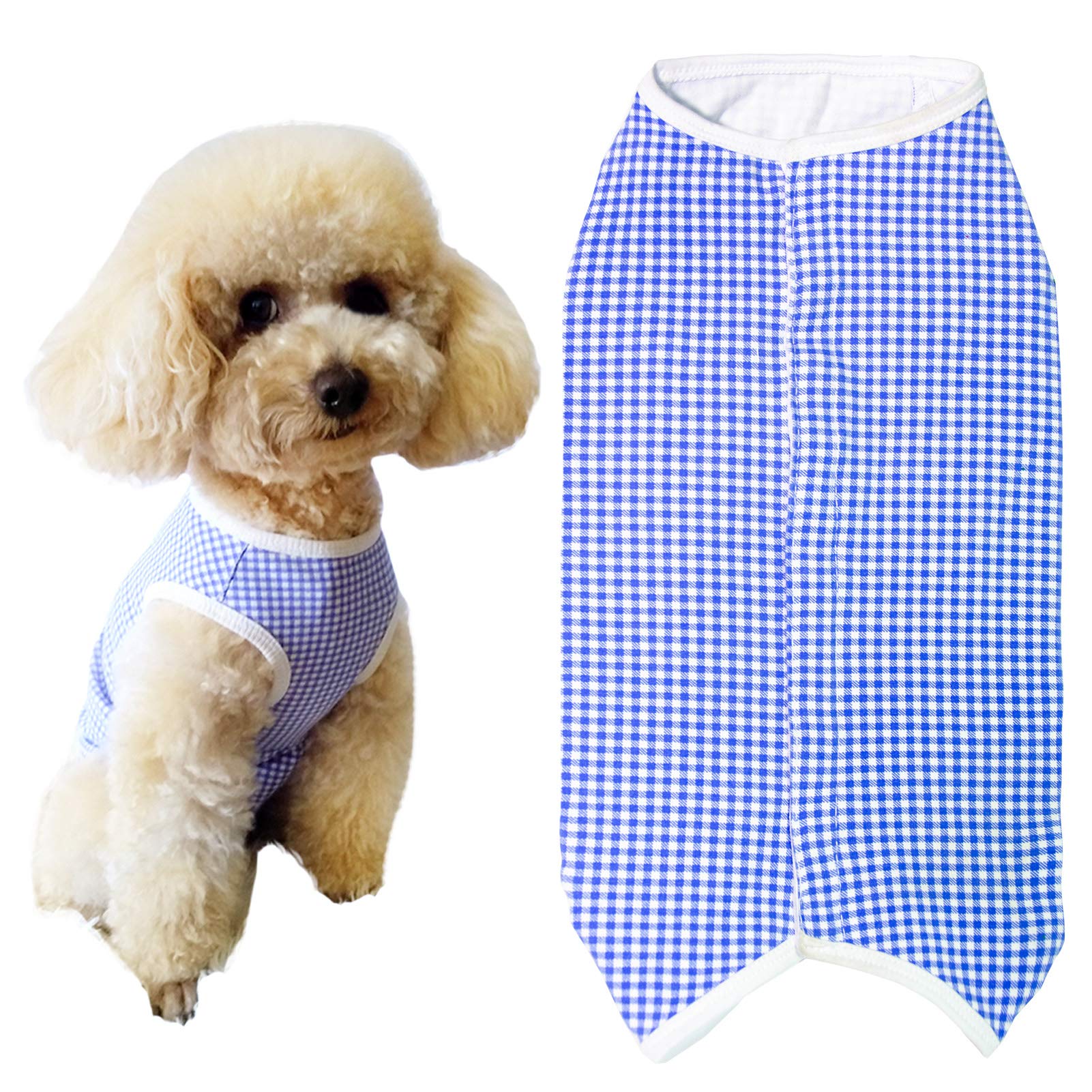 Kukaster Pet Dog’S Recovery Suit Post Surgery Shirt For Puppy, Wound Protective Clothes For Little Animals(Blue White Plaid-Xs)