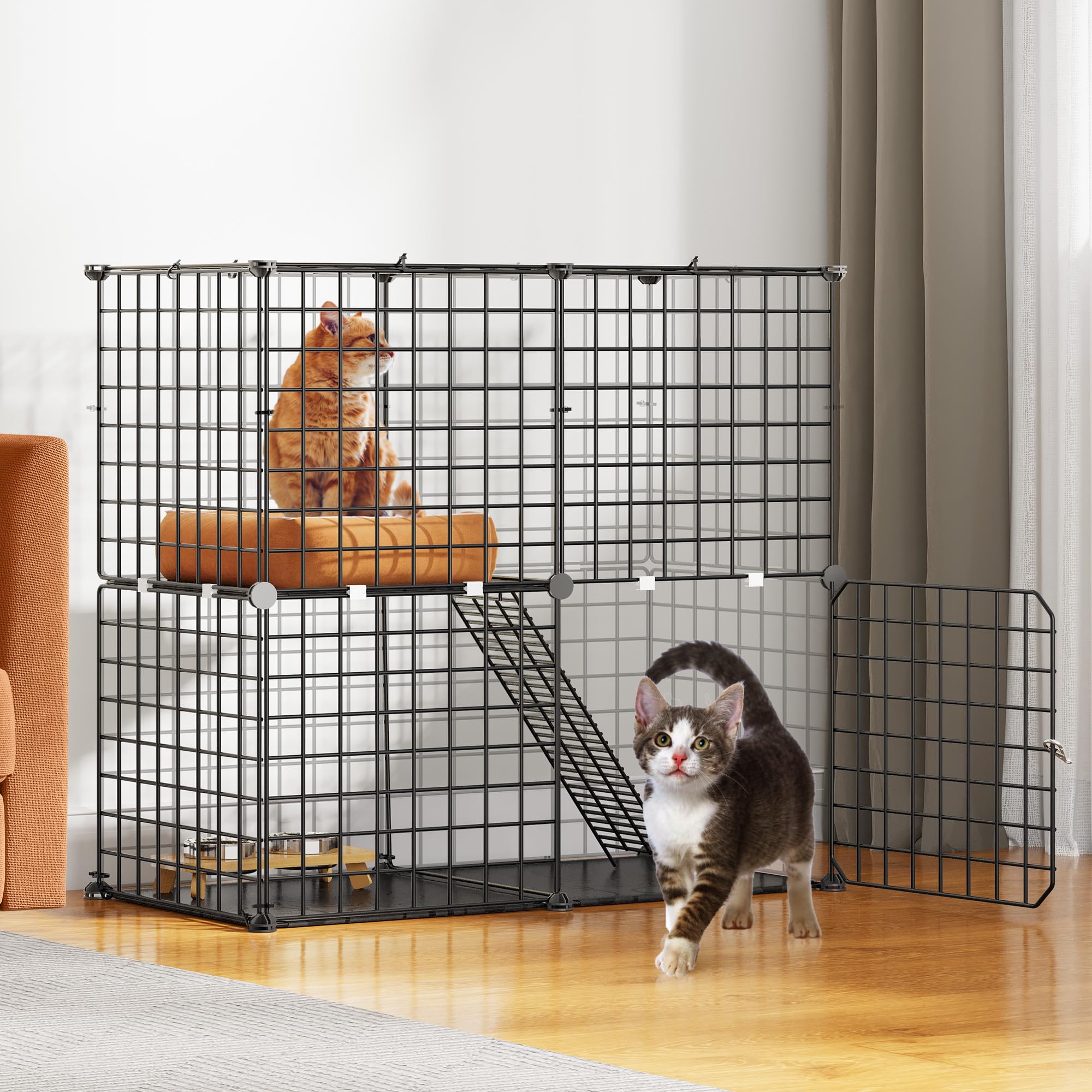 Yitahome Indoor Cat Cage 2 Tier Kitten Cage House Outdoor Cat Enclosure Ferret Cage Diy Pet Playpen Detachable Metal Kennel For 