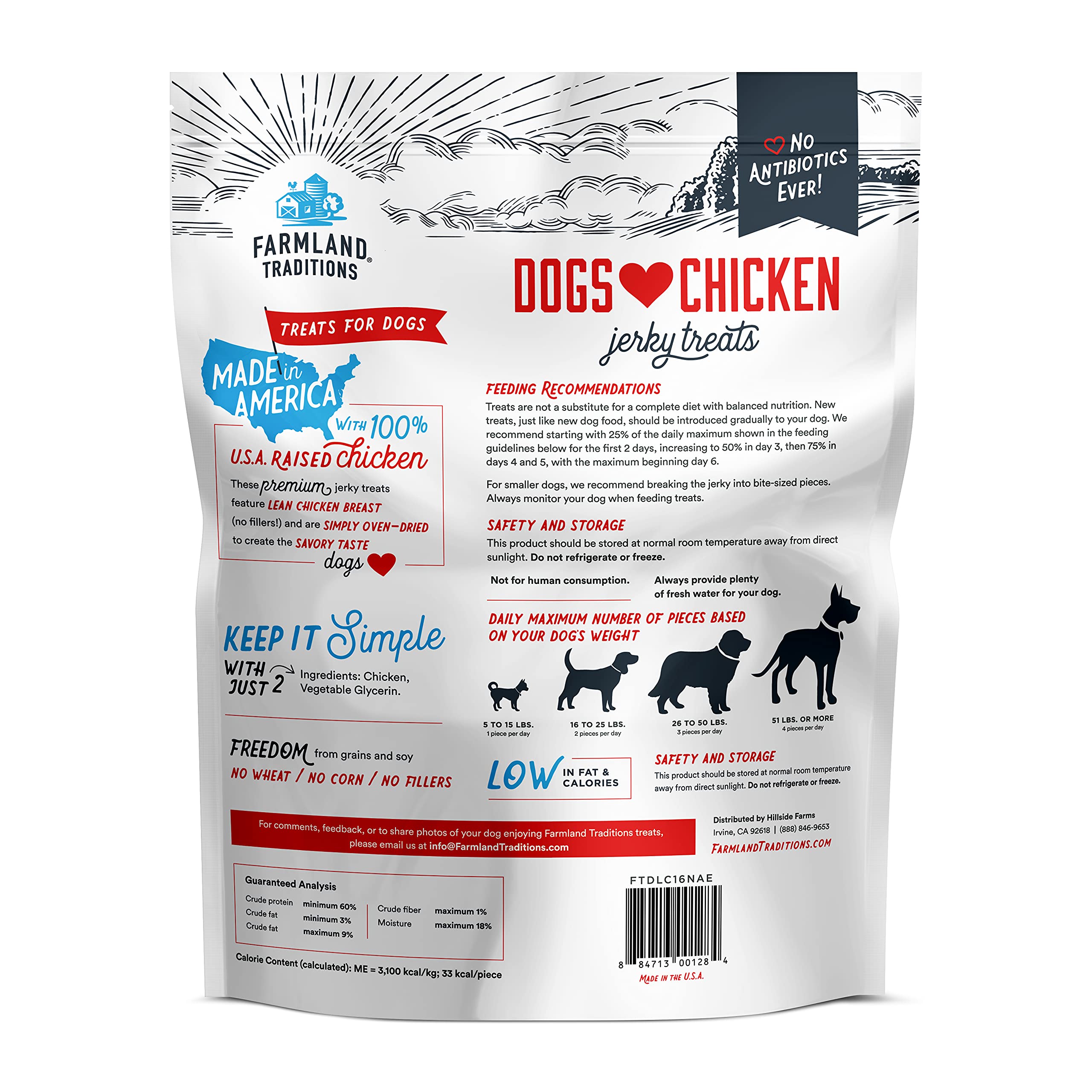 Farmland Traditions Dogs Love Chicken Premium Two Ingredients Jerky Treats for Dogs (1 lb. No Antibiotics Ever USA Raised Chicke