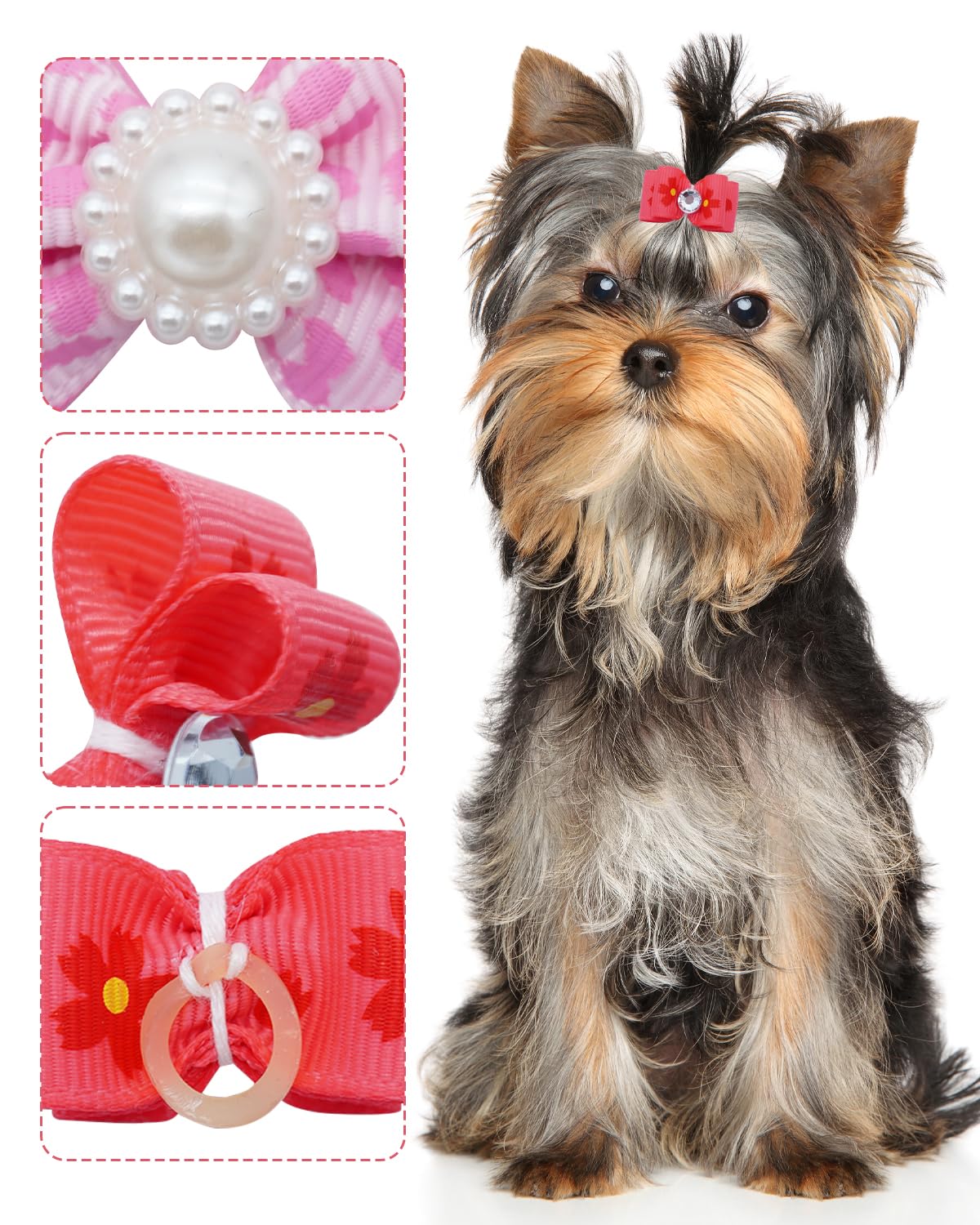 Pet Show 20 Pack Pink Small Dog Hair Bows With Rubber Bands For Medium Dogs Girl Female Holiday Puppies Cats Kittens Rabbits Top