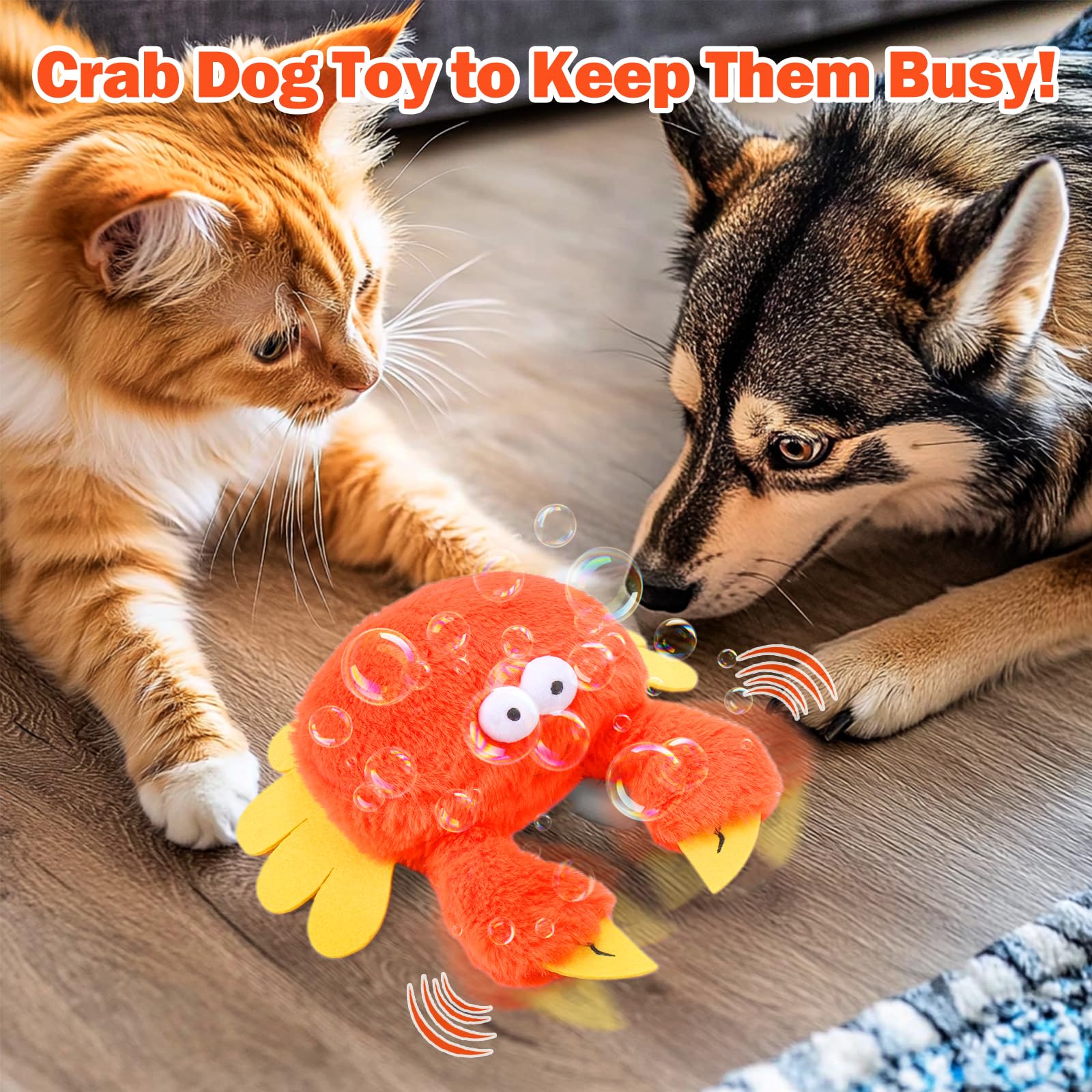 Mity Rain Interactive Dog Toy, Rechargeable Crab Squeaky Plush for Small/Medium/Large Dogs, Touch Activated, Orange, Model Mity rain-934