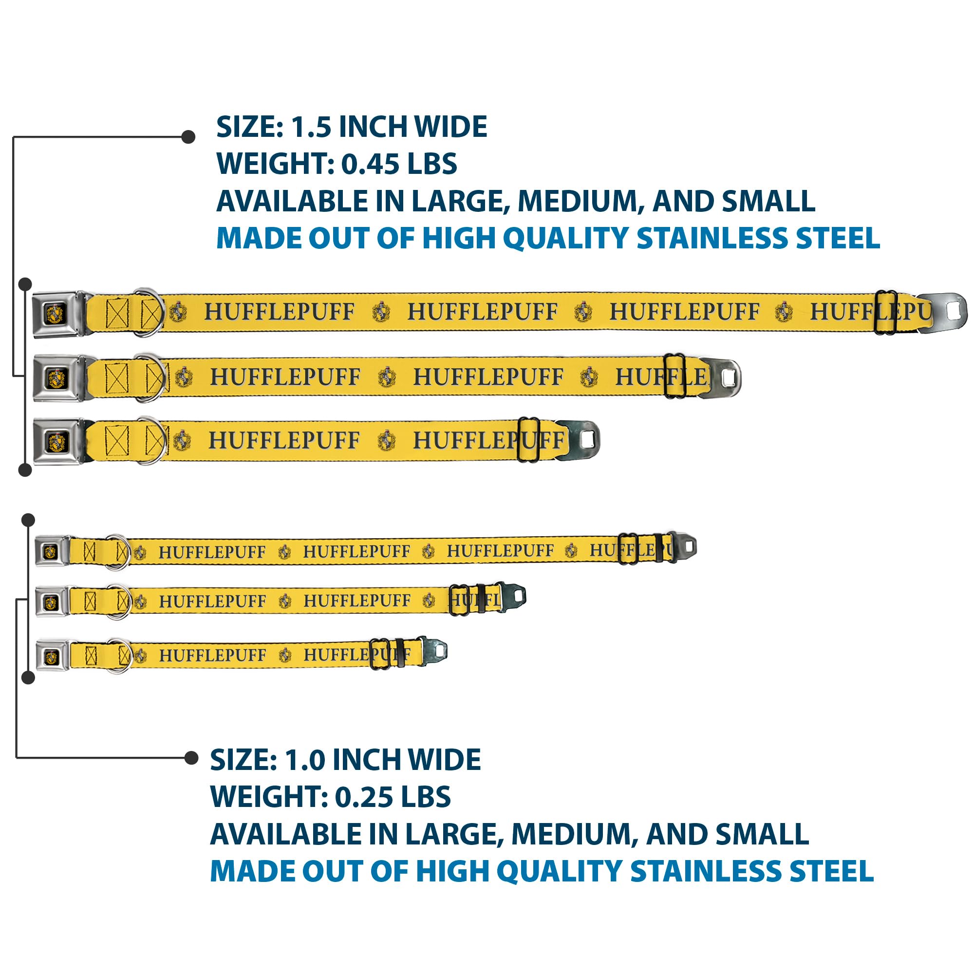 Dog Collar Seatbelt Buckle Harry Potter Hufflepuff Crest Yellow Black 11 To 16.5 Inches 1.0 Inch Wide