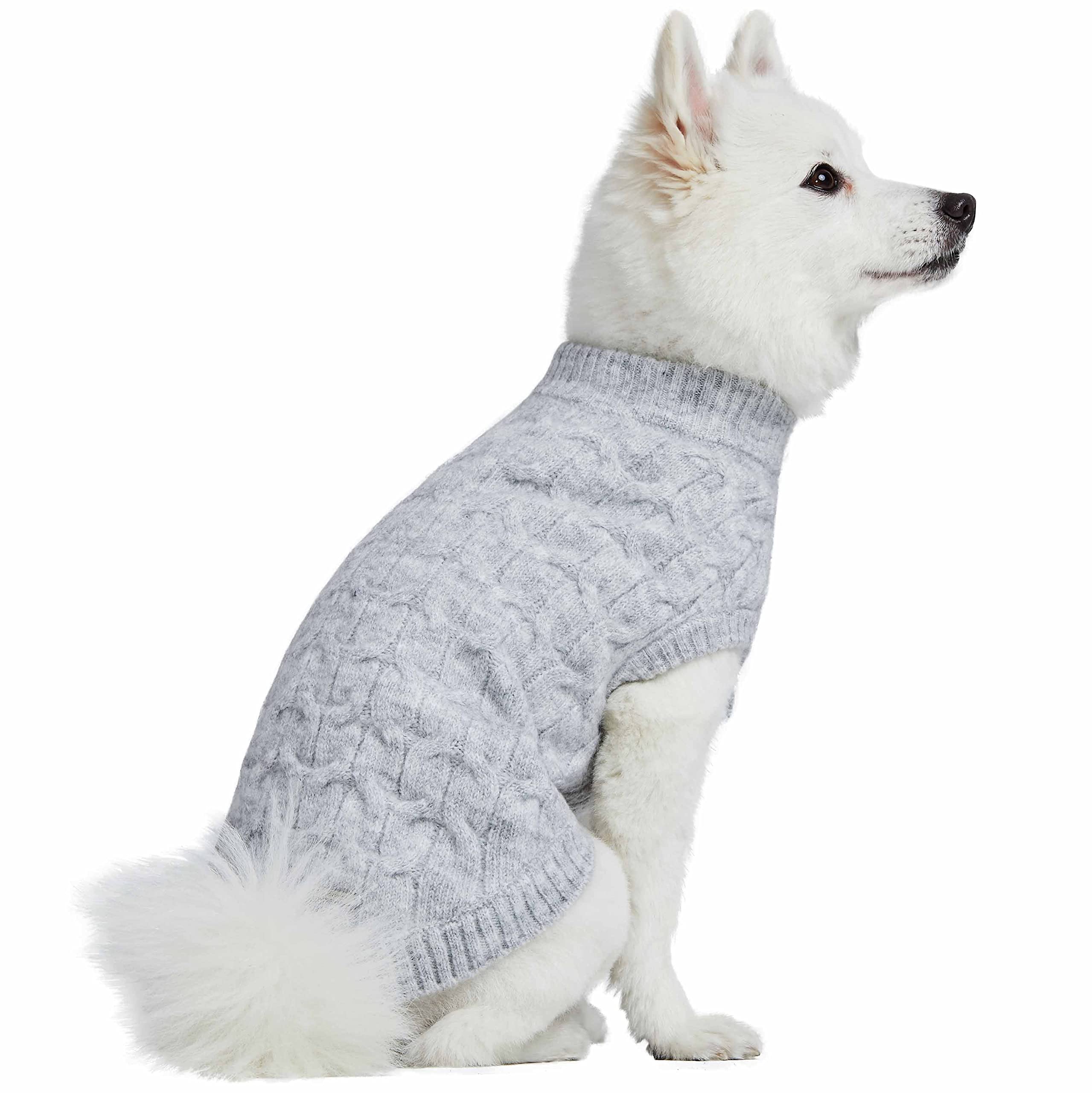 Blueberry Pet Classic Fuzzy Textured Knit Pullover Crew-Neck Dog Sweater in Heather Grey, Back Length 14'', Pack of 1 Clothes fo