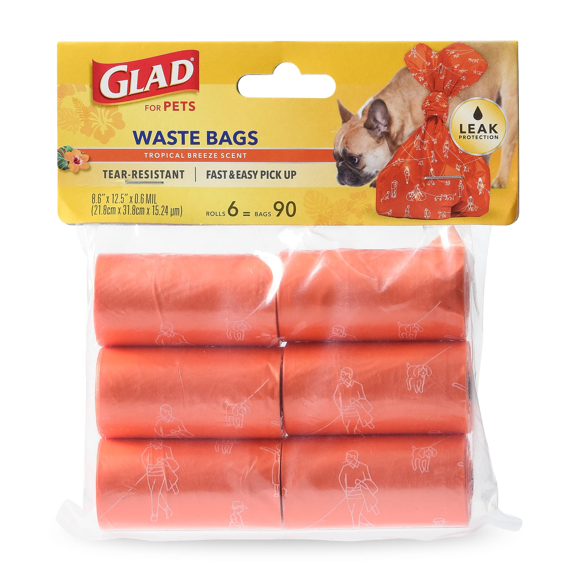 Glad For Pets Large Dog Waste Bags, Scented, Tear-Resistant, 6 Rolls | Heavy Duty Dog Poop Bags For Fast And Easy Dog Waste Cleanup | 6 Rolls Waste Bags, 90 Bags Total