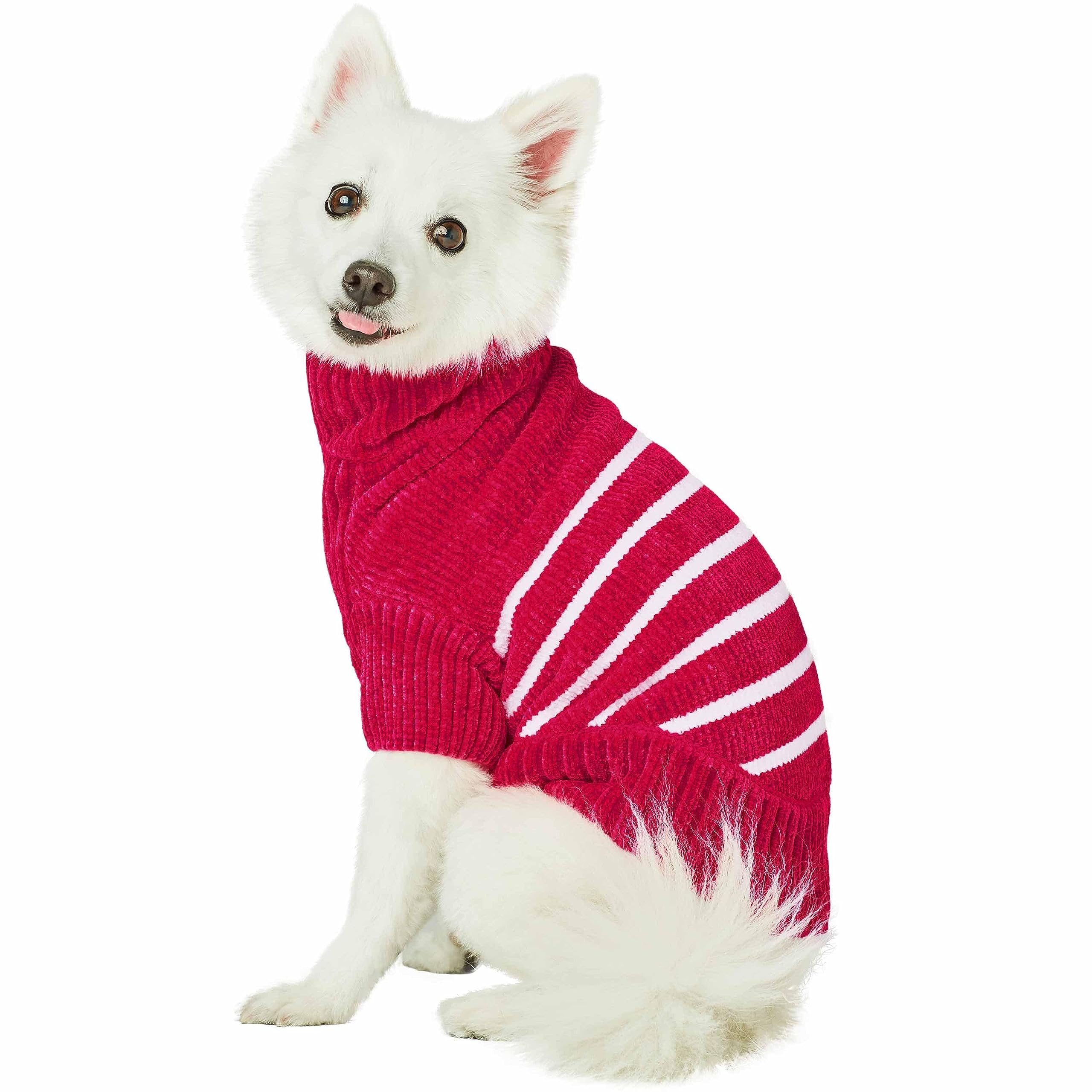 Blueberry Pet Cozy Soft Chenille Classy Striped Dog Sweater in Hot Pink, Back Length 20'', Pack of 1 Clothes for Dogs