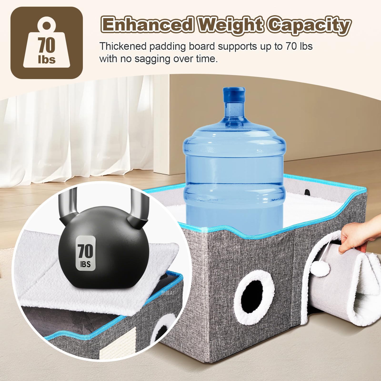 Cat House For Indoor Cats - Foldable Cat Bed Cave With Scratch Pad, Fluffy Ball, And Cat Hole - Durable & No Sagging Cat Condo,