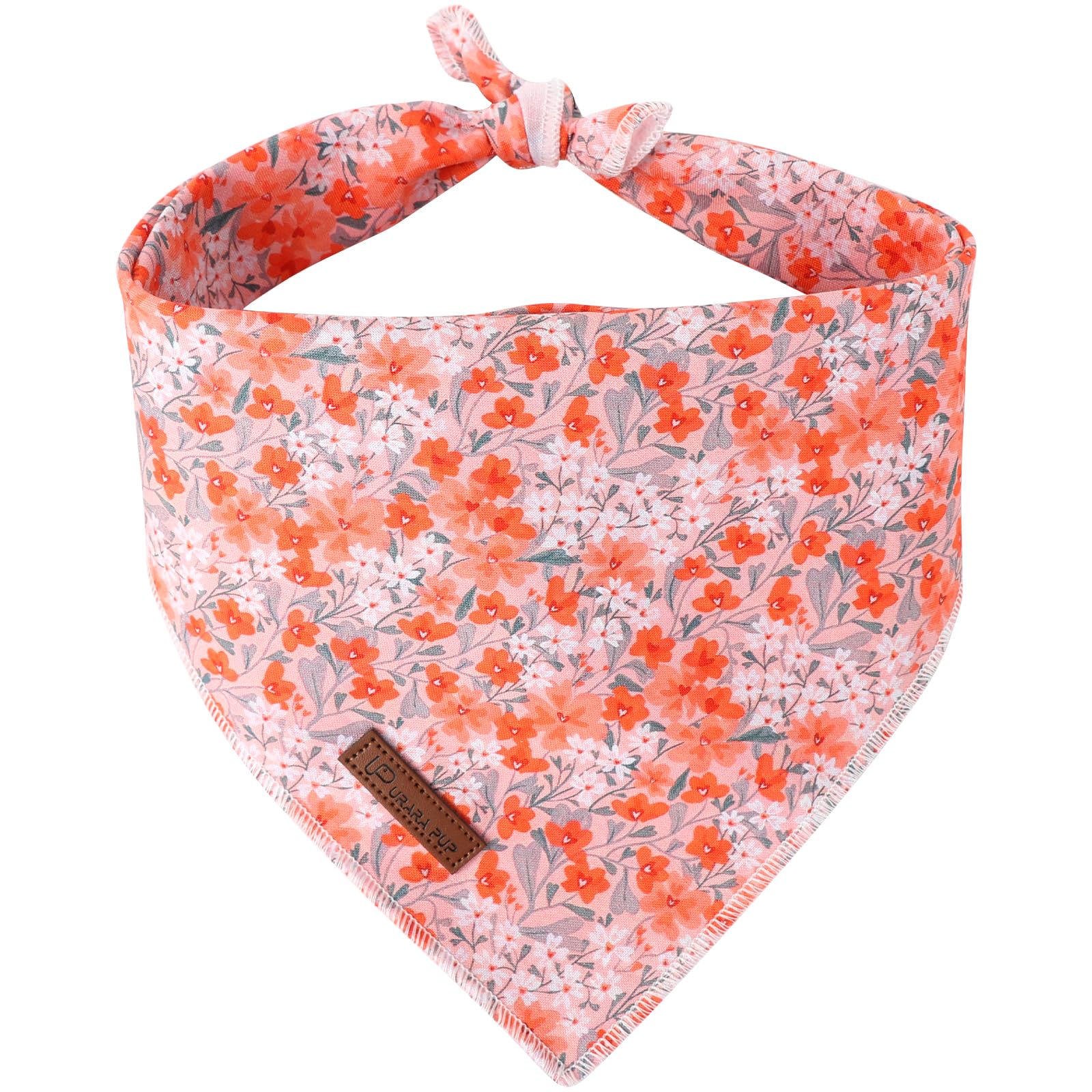 Summer Dog Bandana, Up Urara Pup Orange Bandana For Small Large Dogs, Cotton Handkerchief Cute Flower Puppy Triangle Bid Scarf F