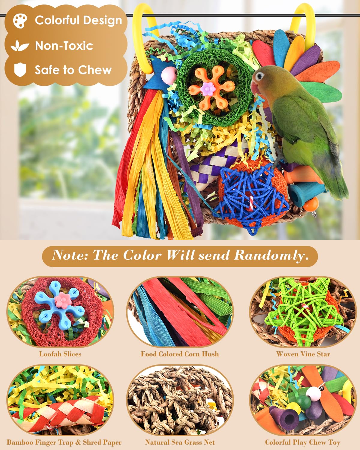 Erkoon Bird Cockatiel Toys Foraging Toys Hanging Parrot Toys For Lovebrid Parakeets Conures Bird Foraging Wall With Colorful Toy