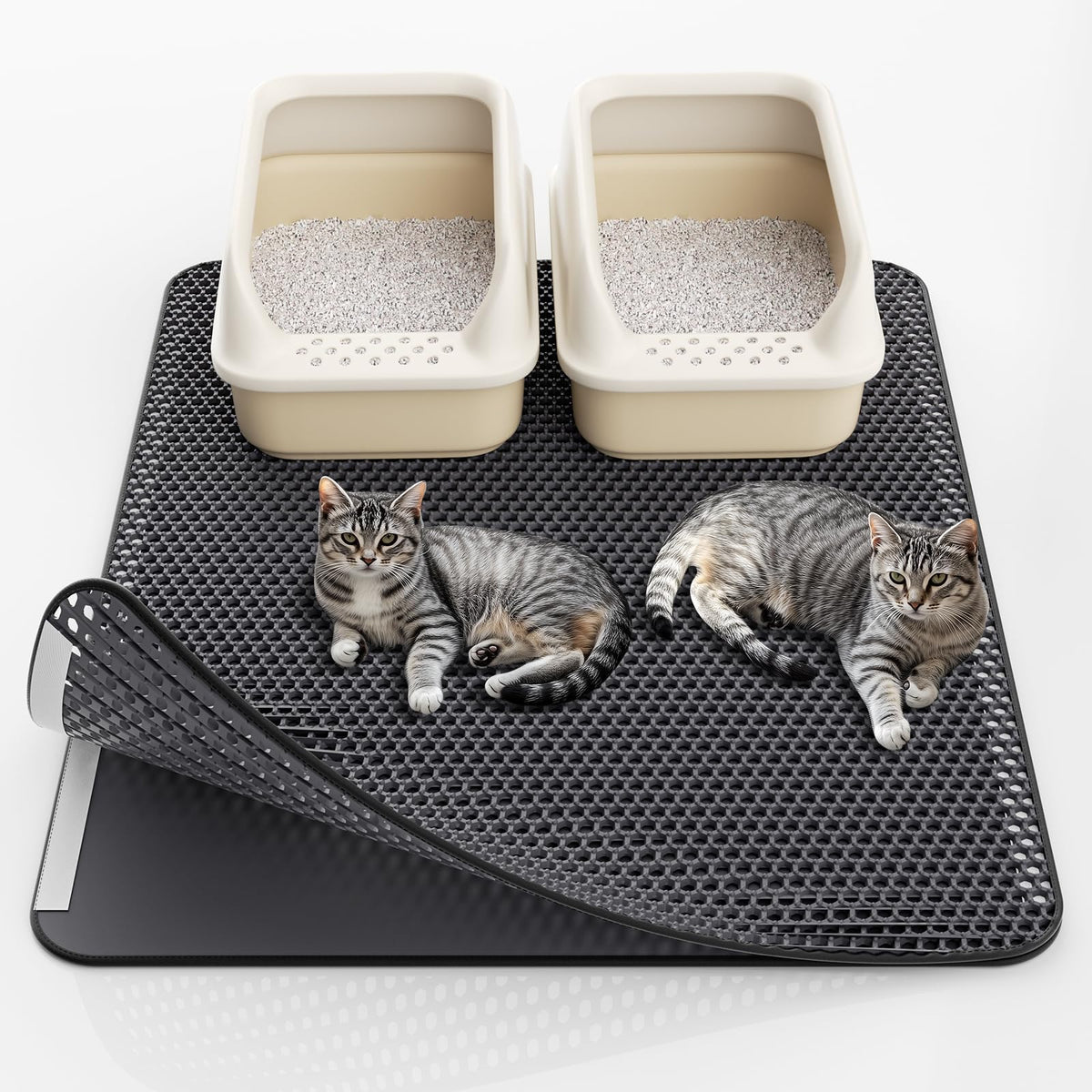 Hailoly Cat Litter Mat - 30'' X 24'' Non-Slip Middle Litter Trapping Mat, Easy To Clean Waterproof Design, Urine-Proof, Velcro C