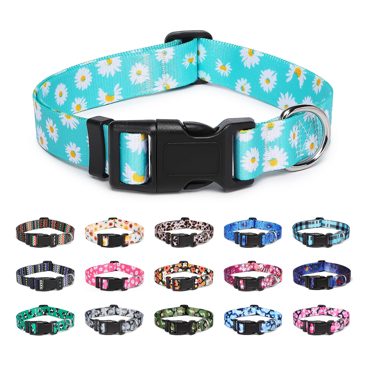 Suredoo Adjustable Dog Collar With Patterns, Ultra Comfy Soft Nylon Breathable Pet Collar For Small Medium Large Dogs (M, Blue D