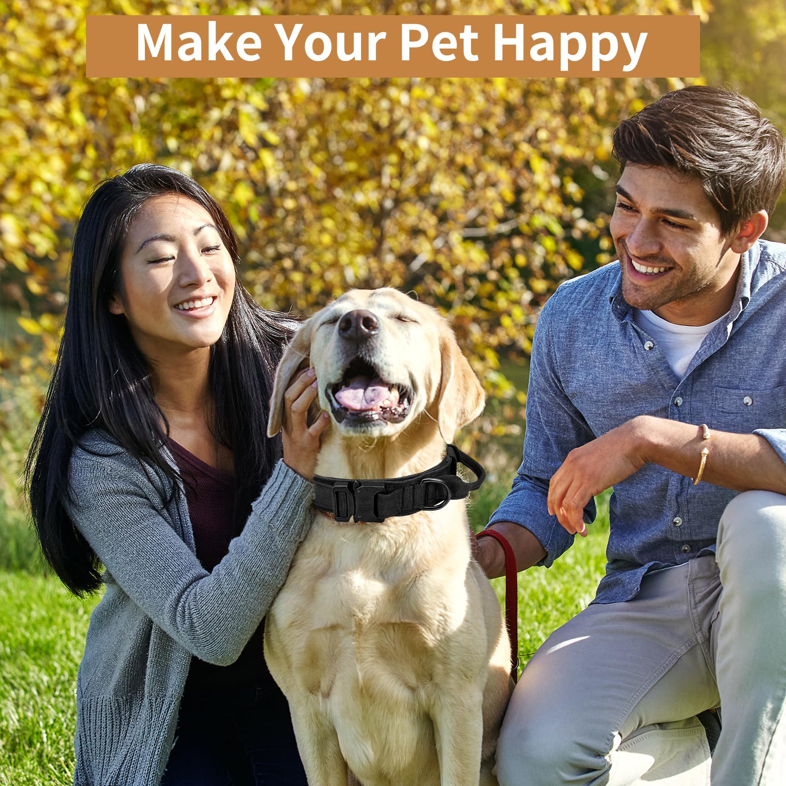 Tactical Military Dog Collar - Adjustable Heavy Duty Metal Buckle Nylon Collar With Control Handle For Small To Large Dogs (Blac