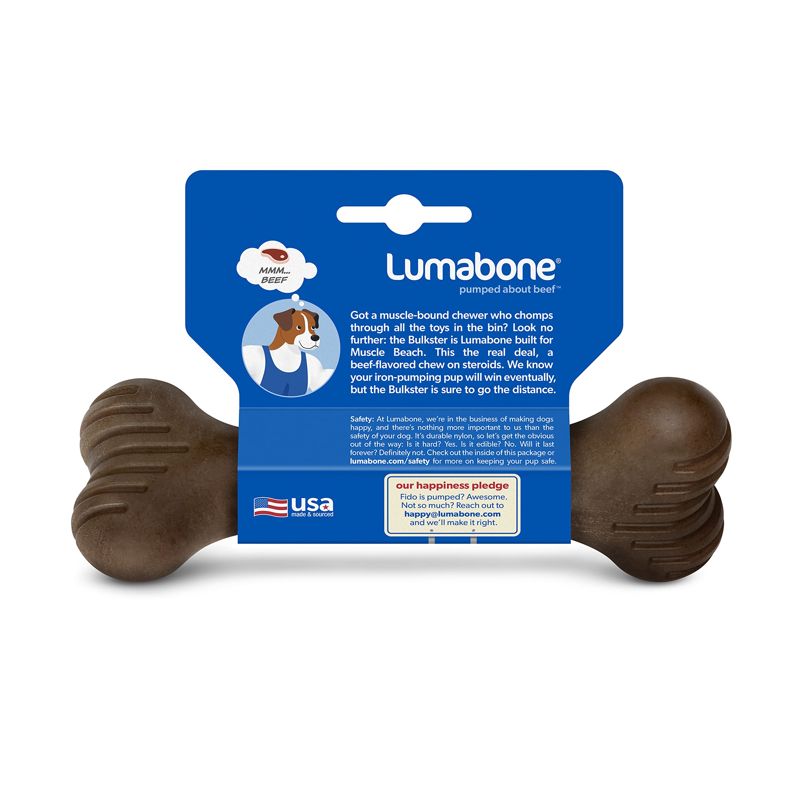Lumabone Bulkster Durable Chew Toy For Aggressive Chewers, Real Beef, Made In Usa, Small