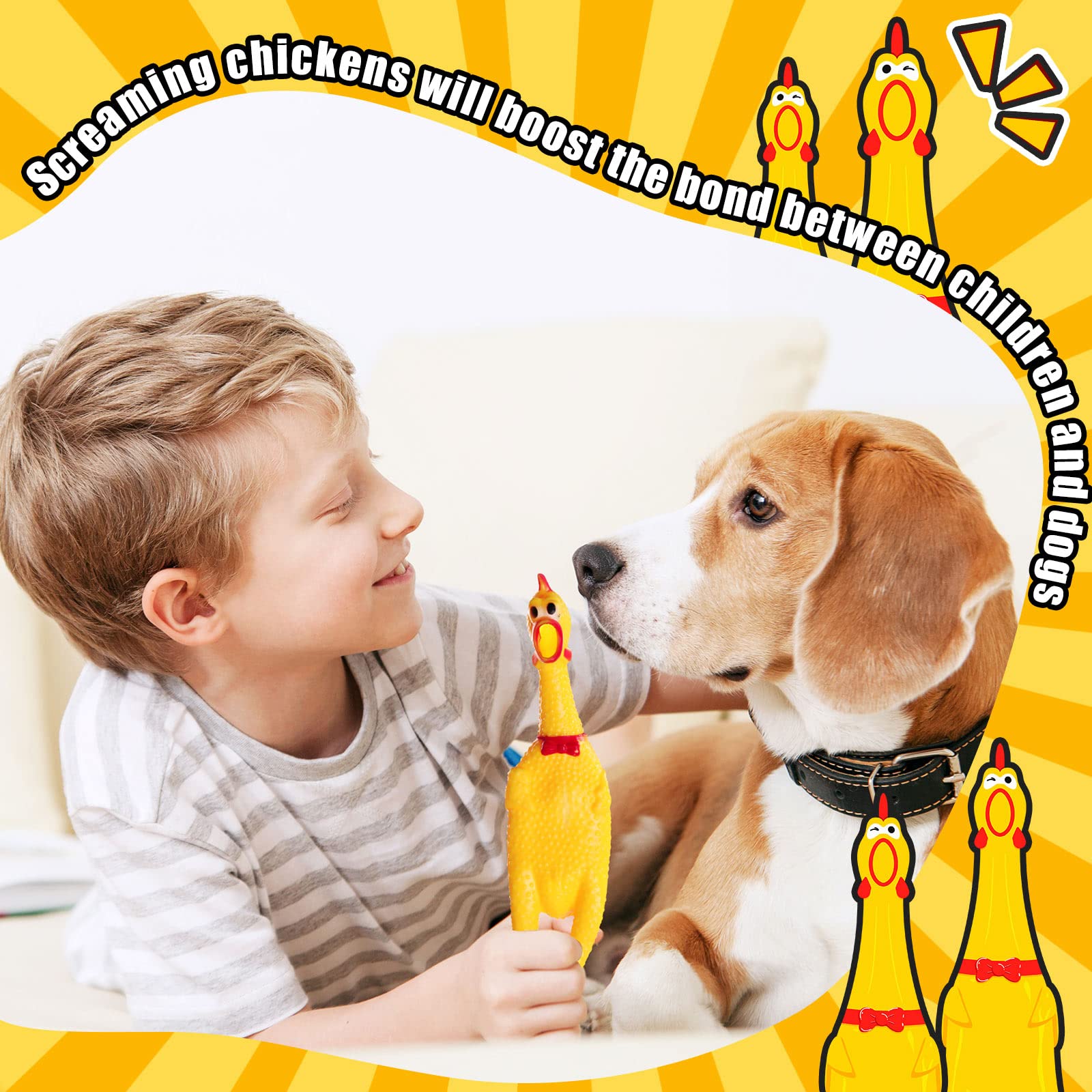 Sratte 16 Pack Screaming Chicken Toys Bulk Large Rubber Squeaking Chicken Toys For Pet Chew Gifts Prank Novelty Toy(12 Inch,Yellow)